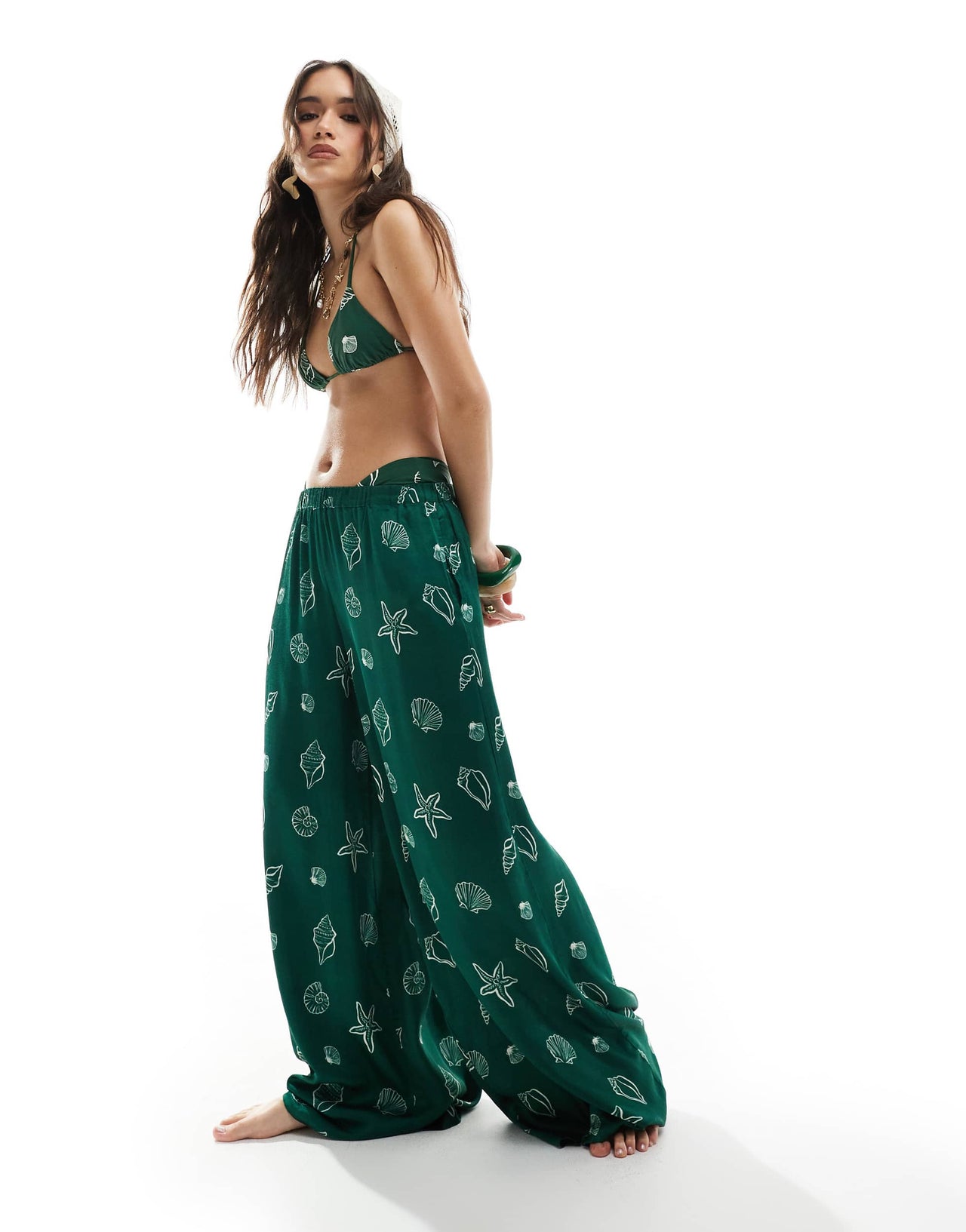 WeWoreWhat seashells triangle bikini top in sea green
