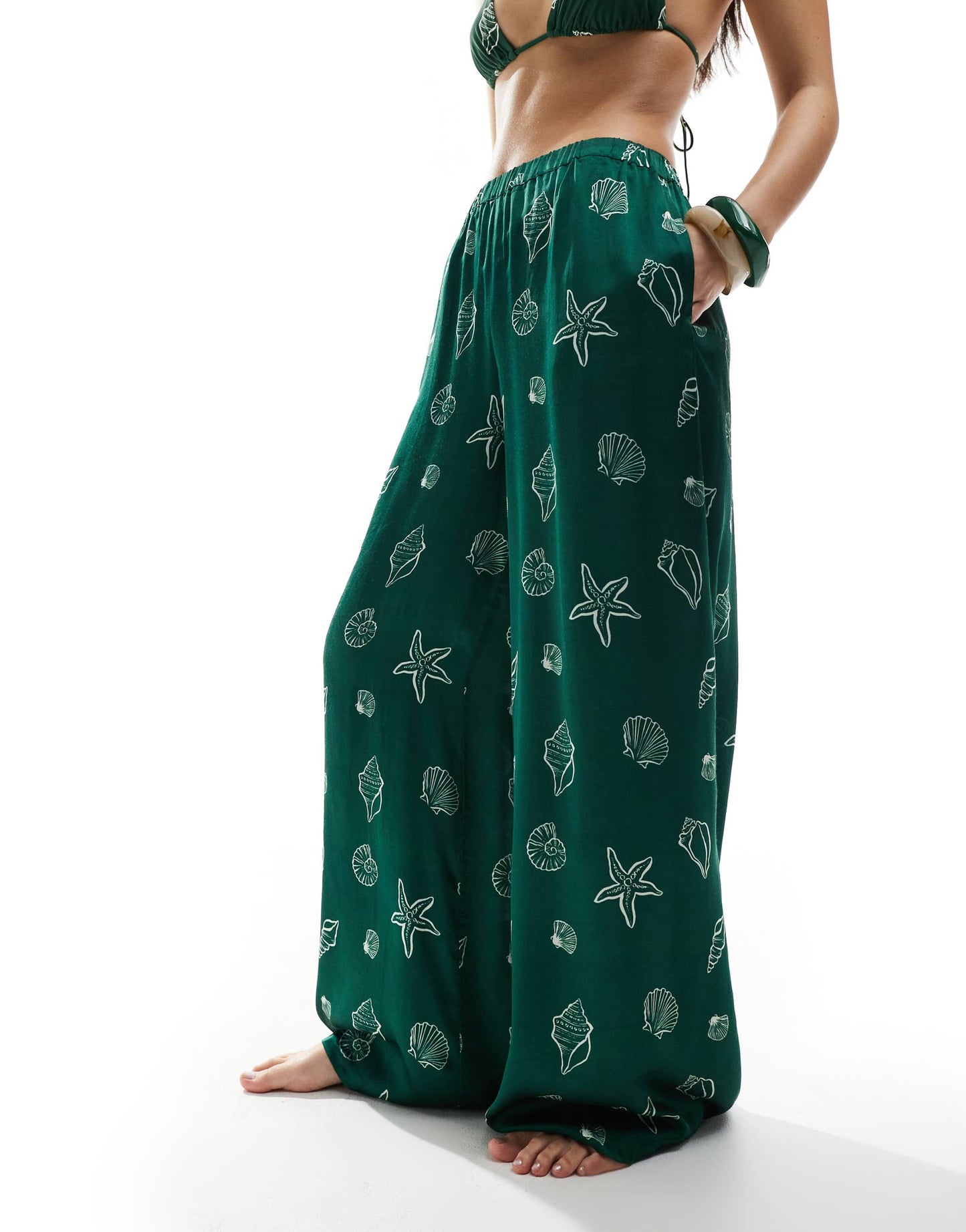 WeWoreWhat seashells wide leg beach trousers in sea green