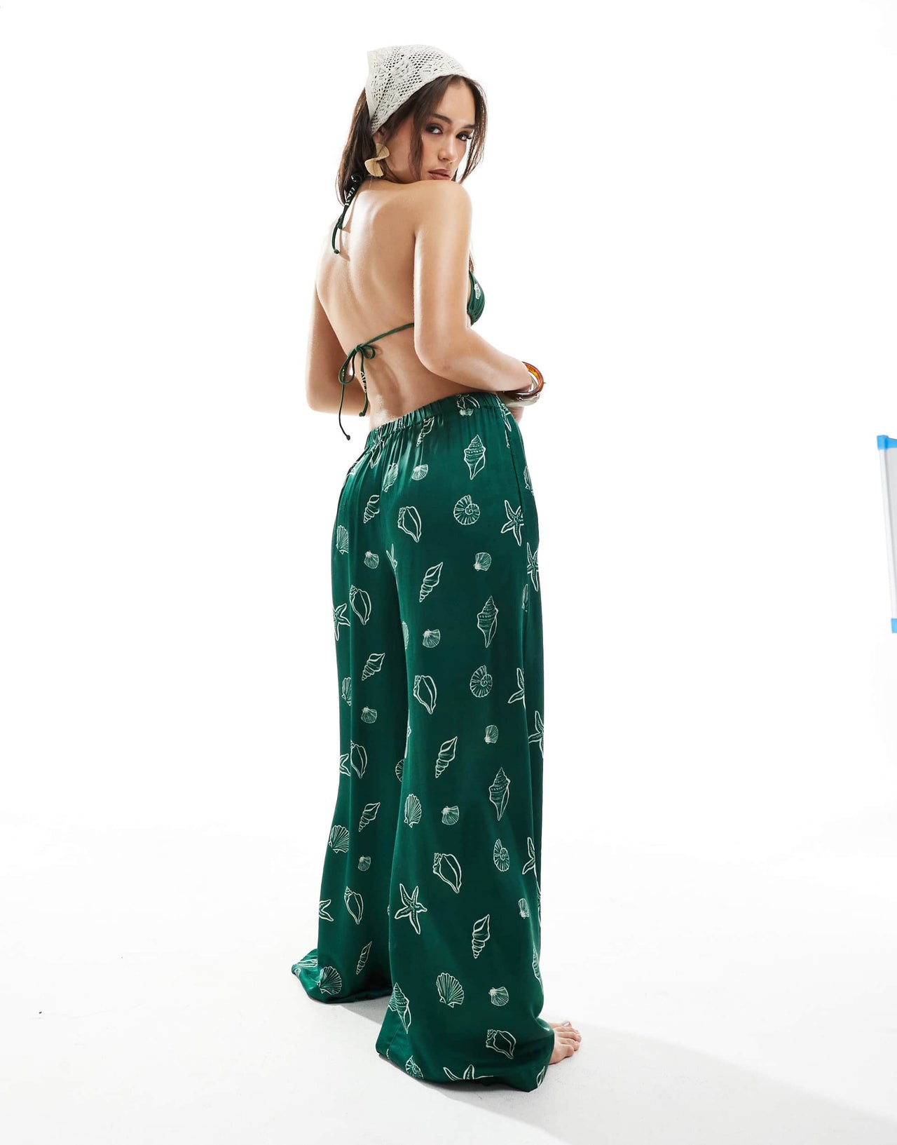 WeWoreWhat seashells wide leg beach trousers in sea green