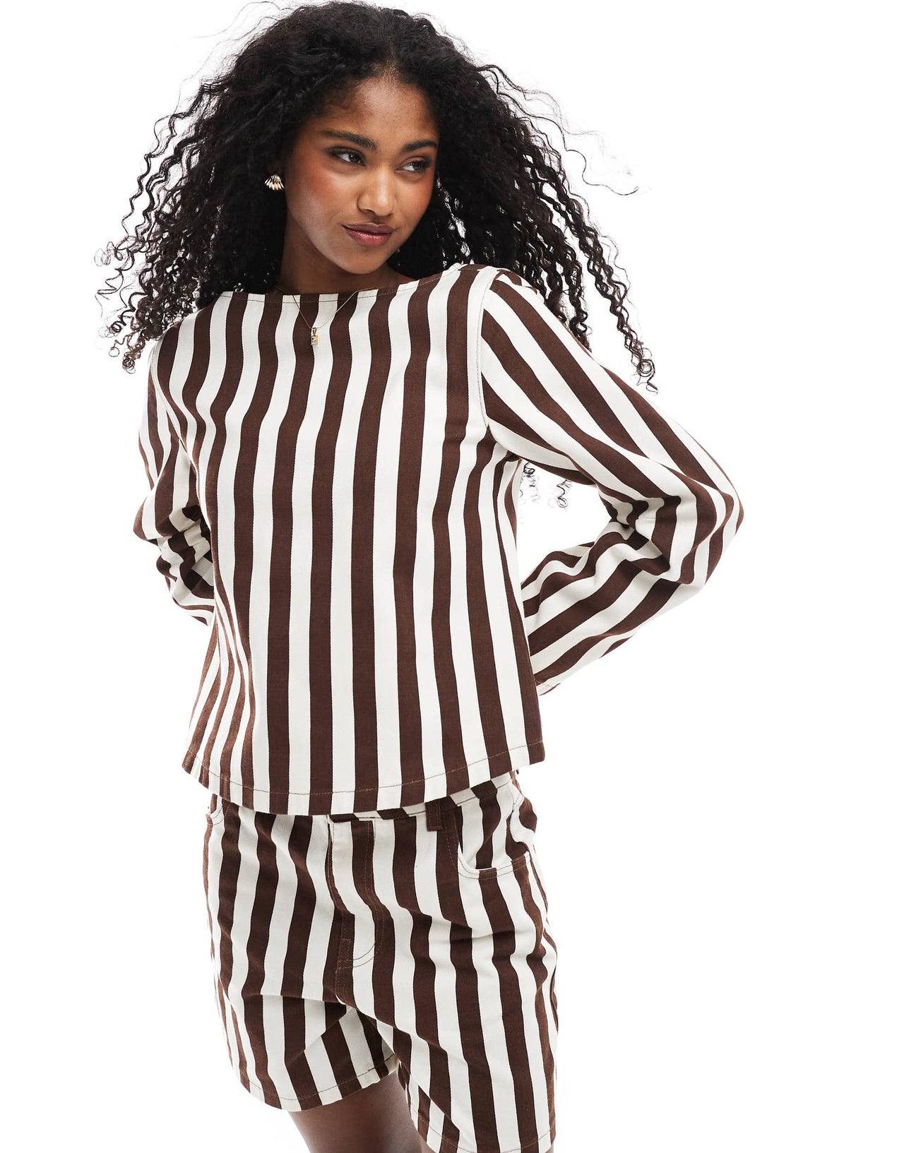 ASOS DESIGN denim top with cocoon sleeve in wide stripe
