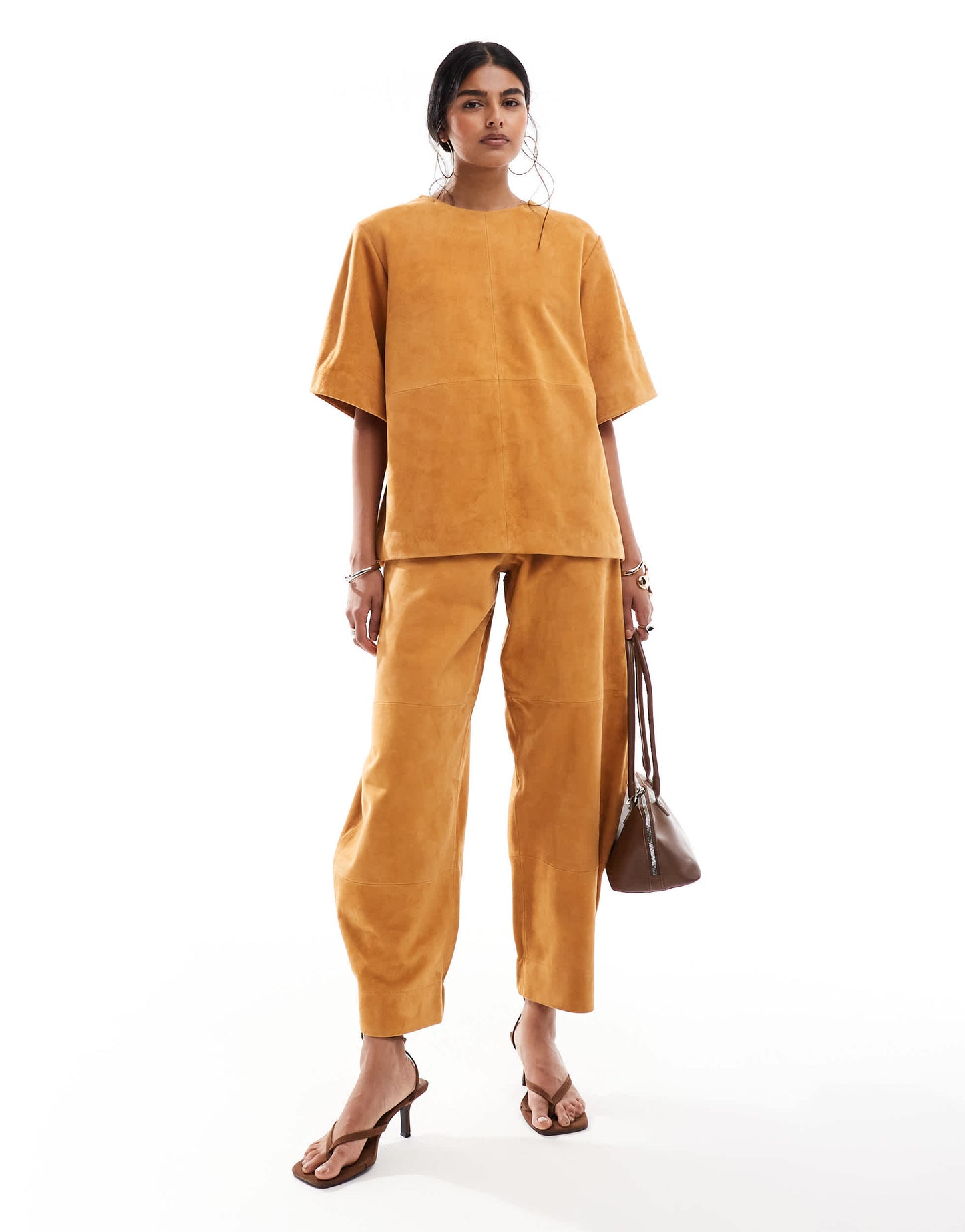 ASOS DESIGN suede oversized cocoon sleeve tee co-ord in ginger