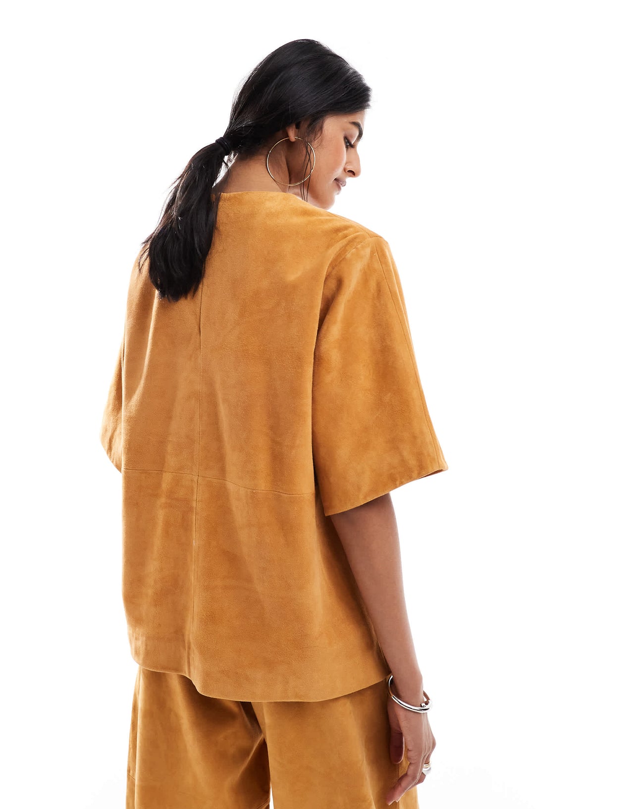 ASOS DESIGN suede oversized cocoon sleeve tee co-ord in ginger