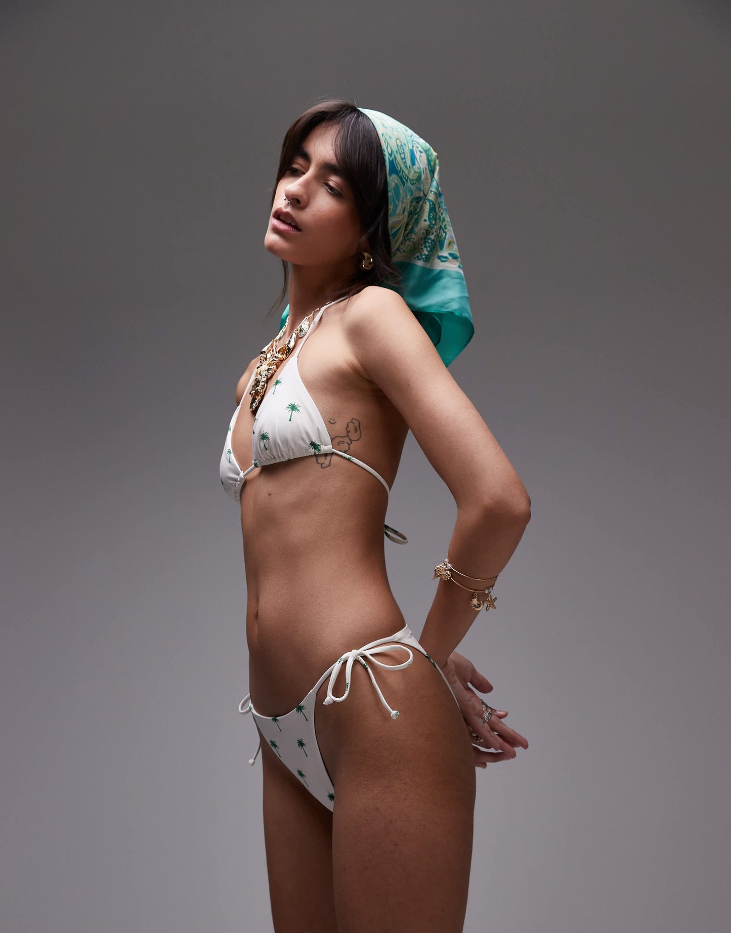 WeWoreWhat palm print triangle bikini top in off white