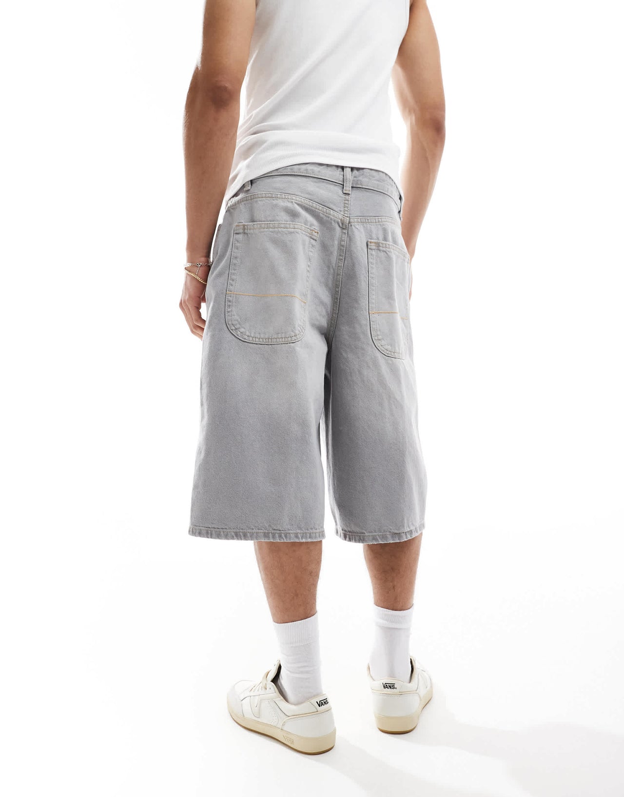 Bershka skater fit denim short in grey