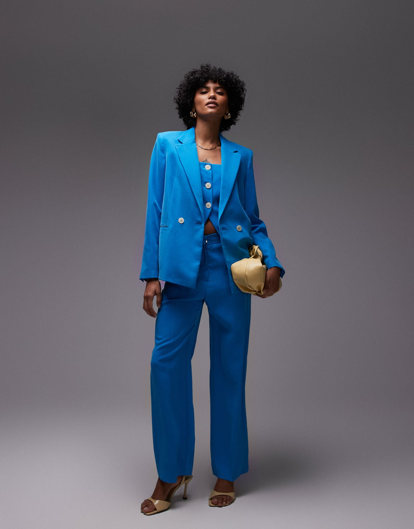 Mango linen mix blazer co-ord in blue