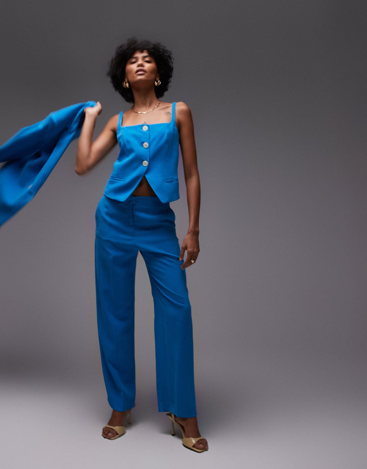 Mango linen mix waistcoat co-ord in blue