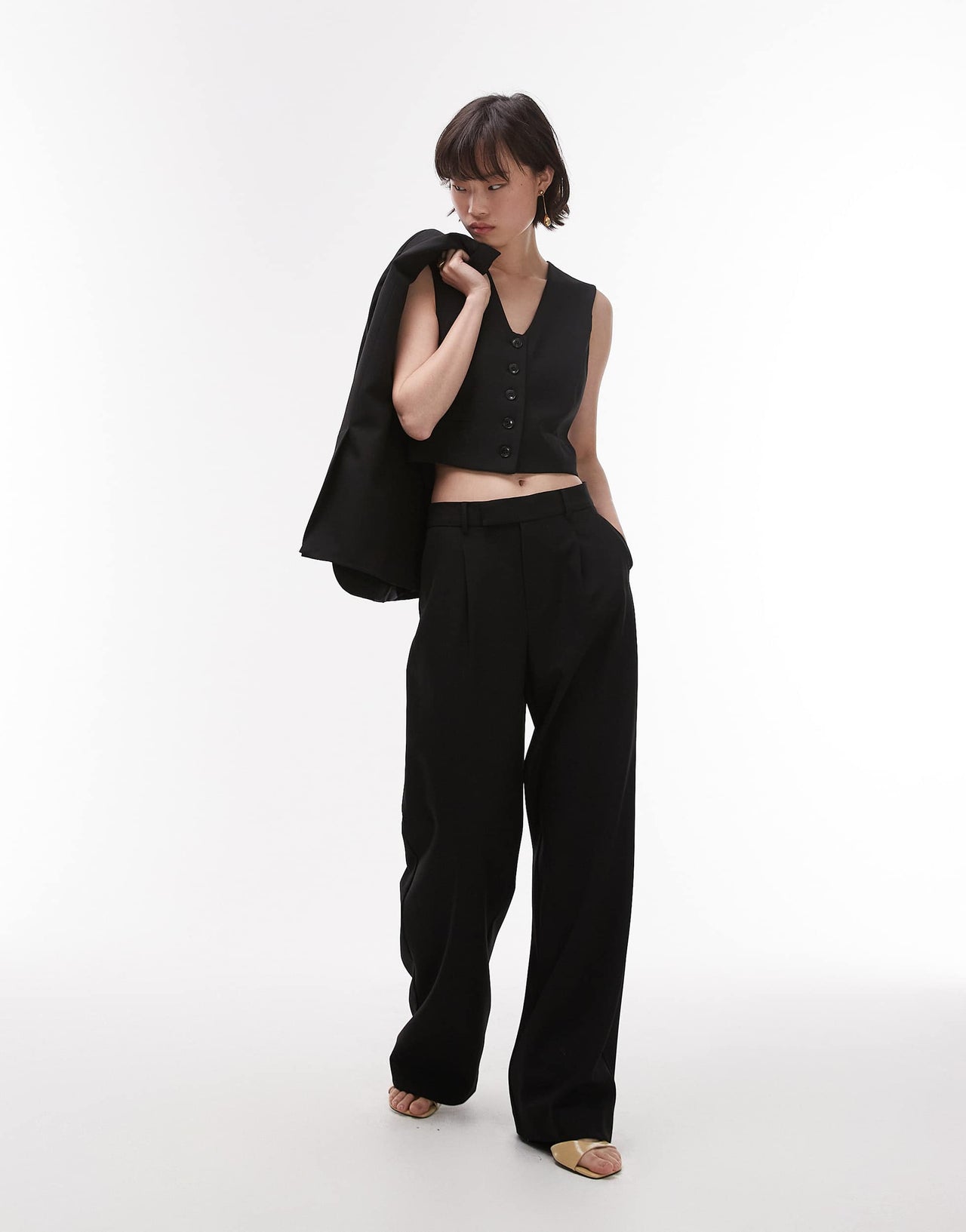 Mango cropped waistcoat co-ord in black