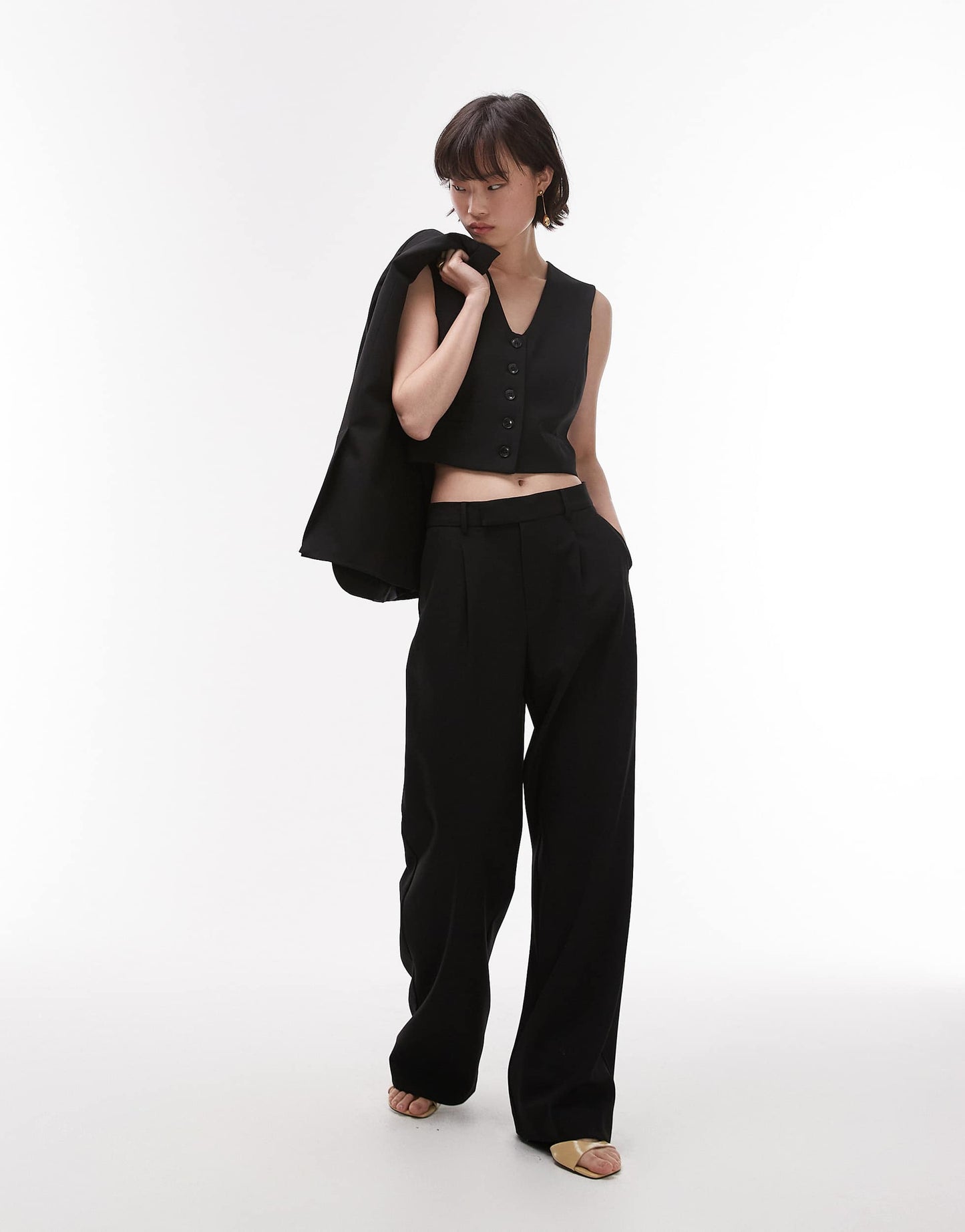 Mango cropped waistcoat co-ord in black