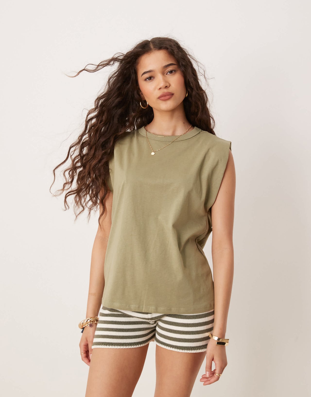 Mango sleevess shoulder detail vest in sage green
