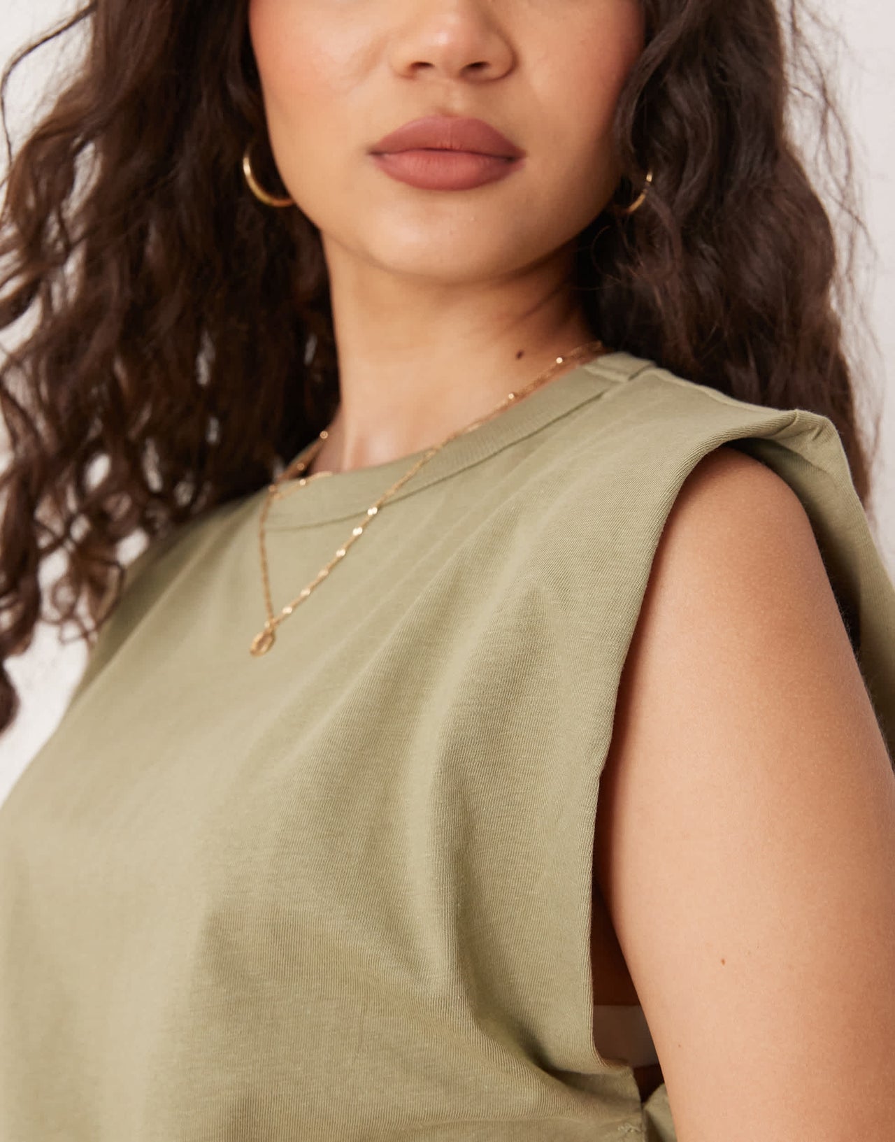 Mango sleevess shoulder detail vest in sage green