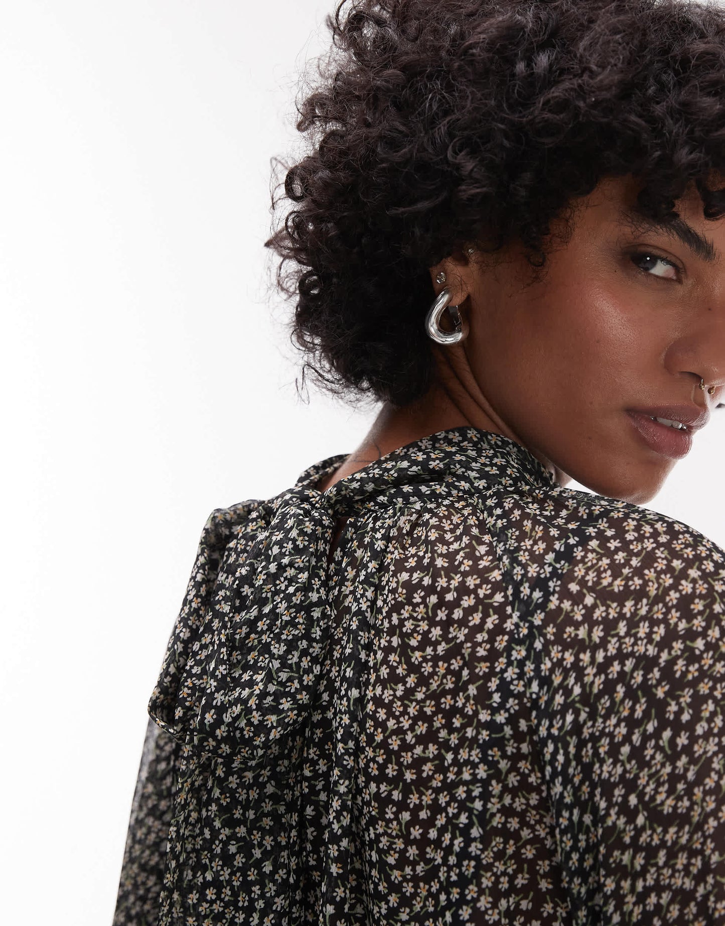 Mango flute sleeve printed blouse in black