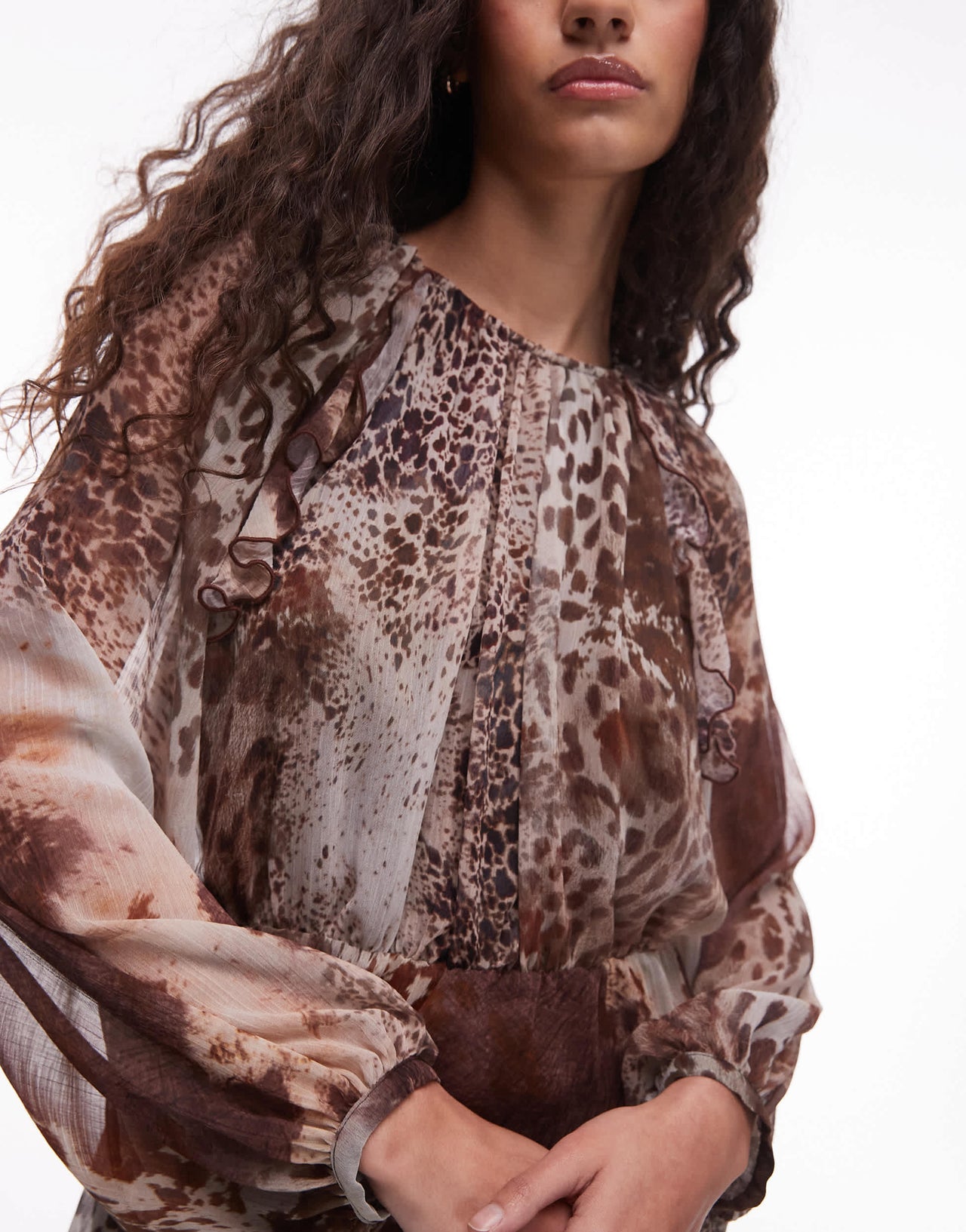 Mango mixed animal print mini dress in brown