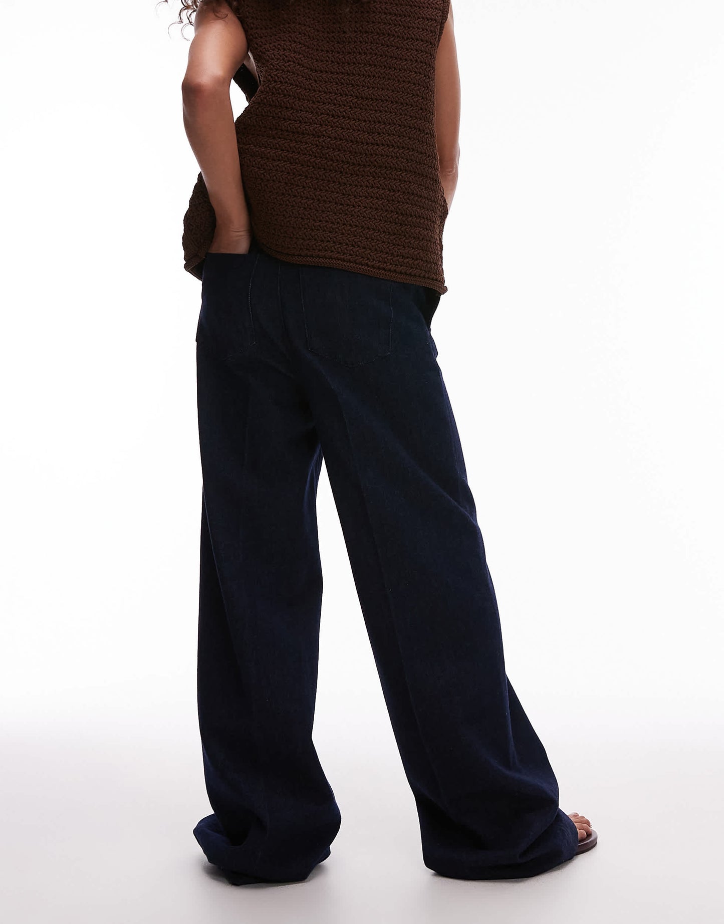 Mango elasticated waist wide leg trouser in dark blue