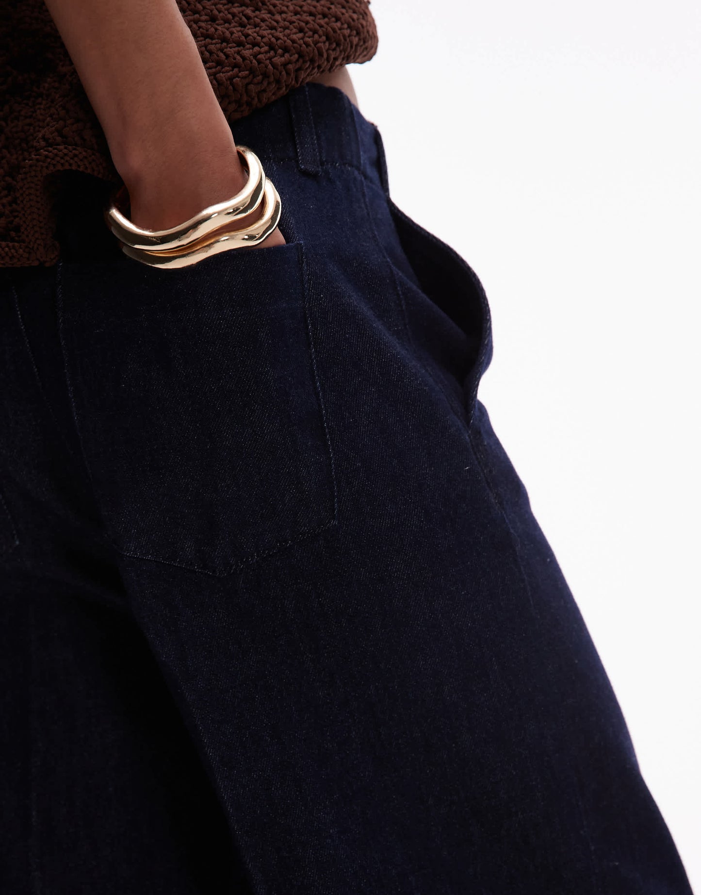 Mango elasticated waist wide leg trouser in dark blue