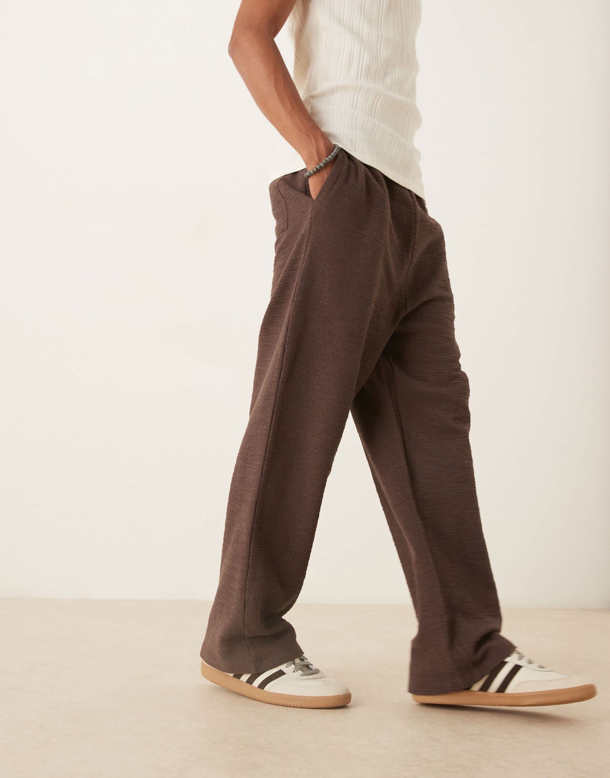 ASOS DESIGN wide leg textured jogger in brown