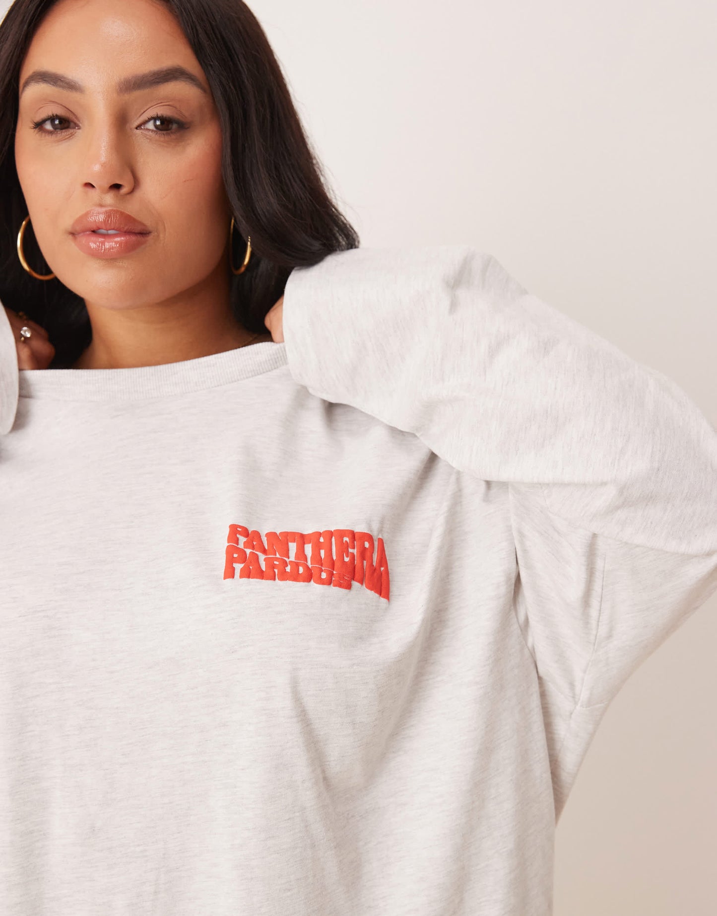 ASOS DESIGN Curve oversized long sleeve skater tee with leopard floral graphic in ice marl
