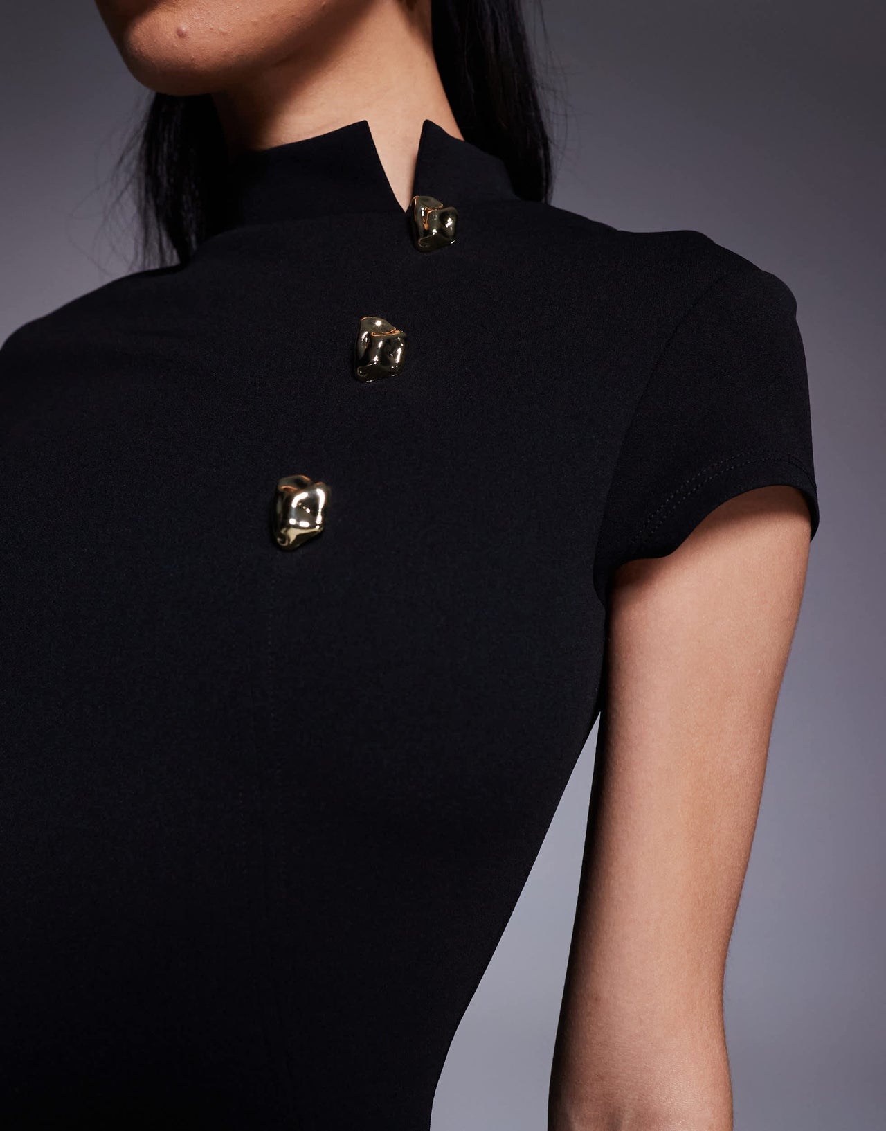 ASOS DESIGN high neck cap sleeve with button detail mini dress in black