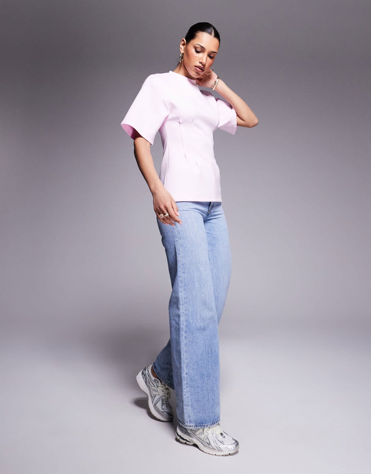ASOS DESIGN cinched detail interlock oversized tee in pink