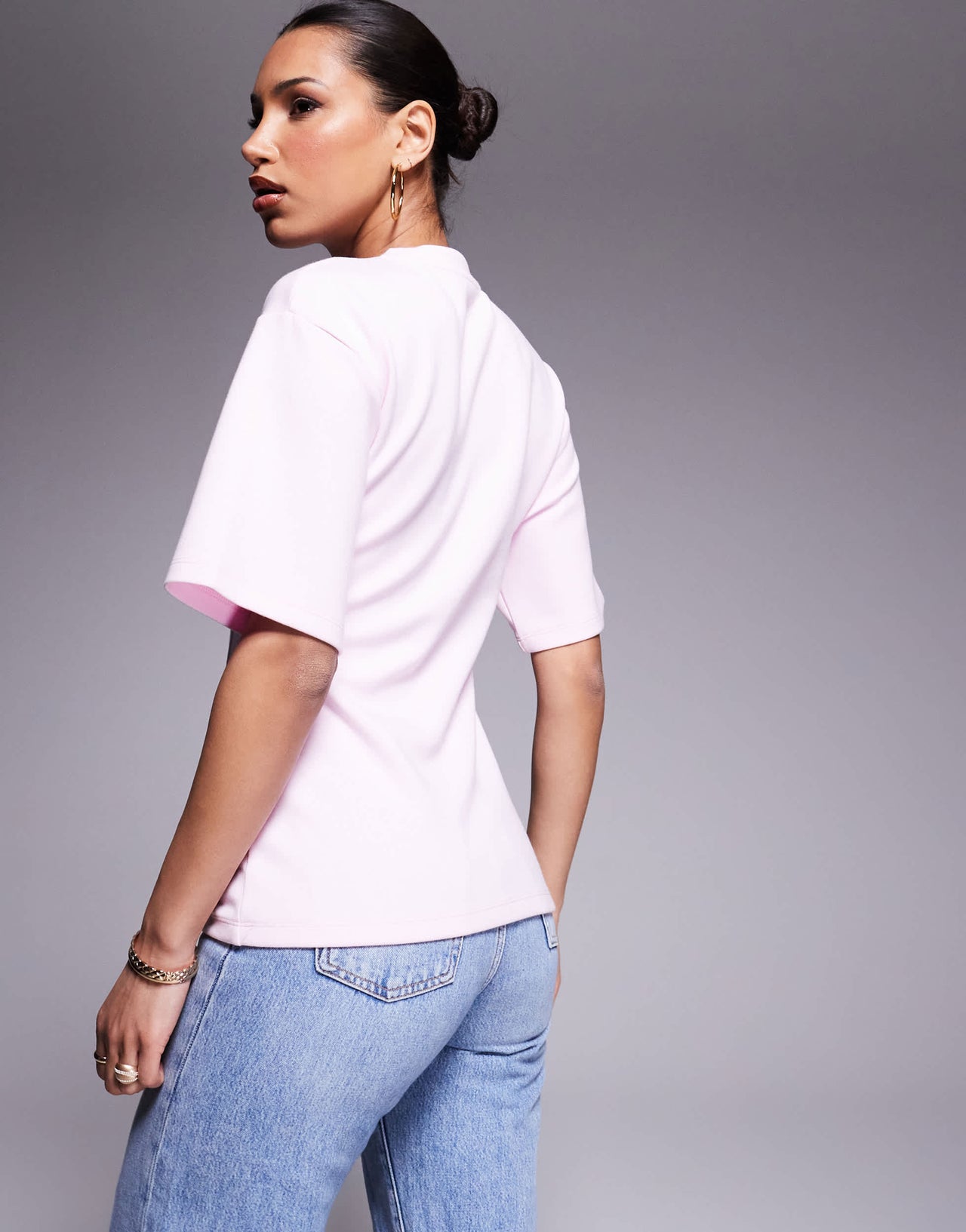 ASOS DESIGN cinched detail interlock oversized tee in pink