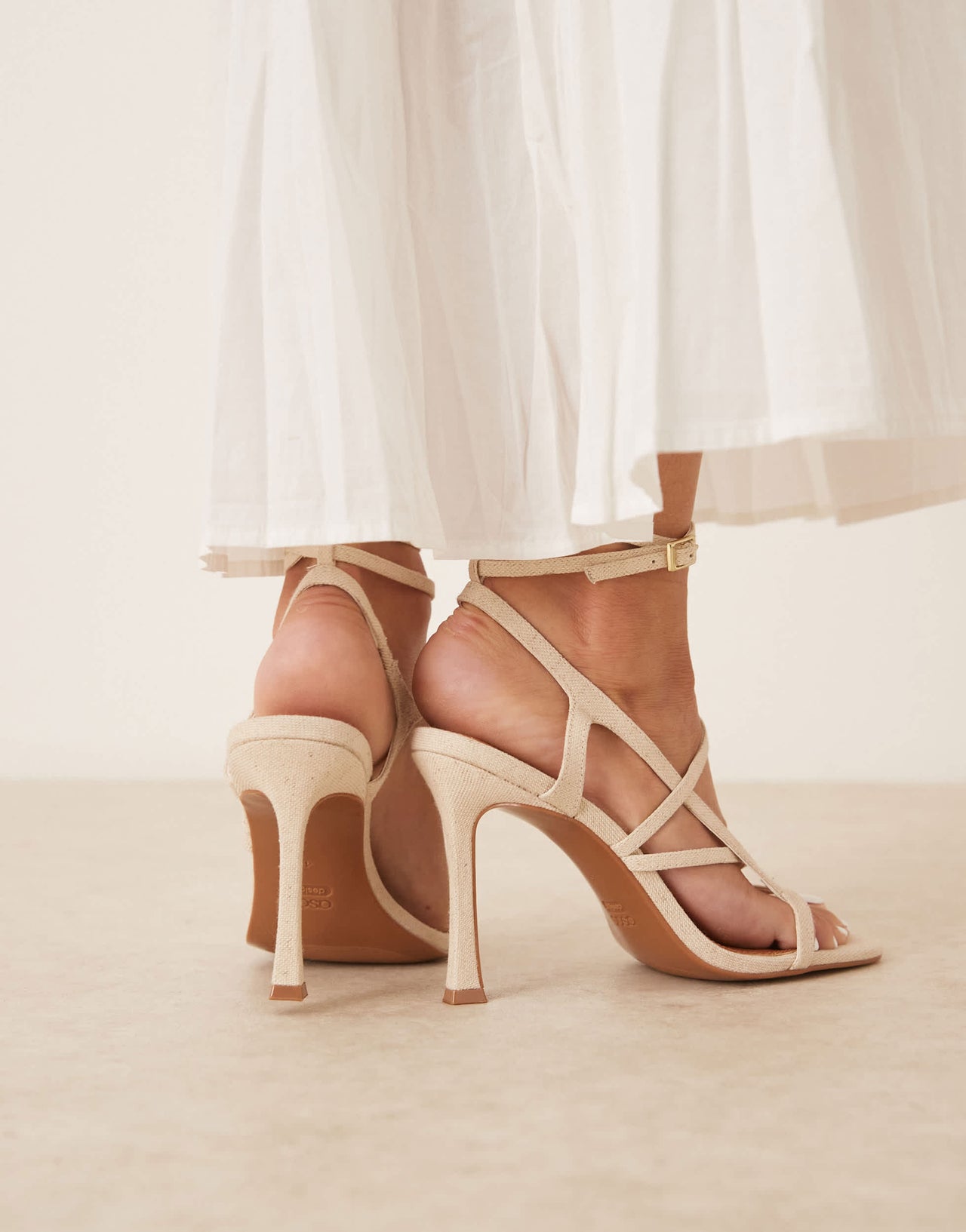 ASOS DESIGN Nutty caged high heeled sandals in natural linen