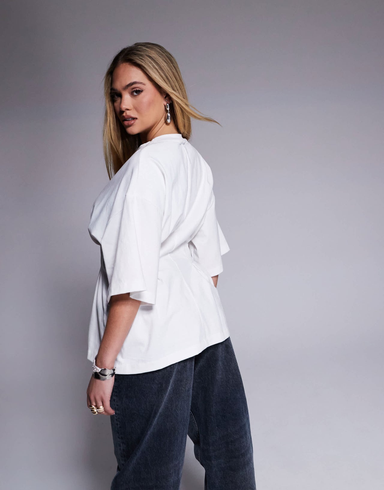 ASOS DESIGN corset pleat waist t-shirt in white