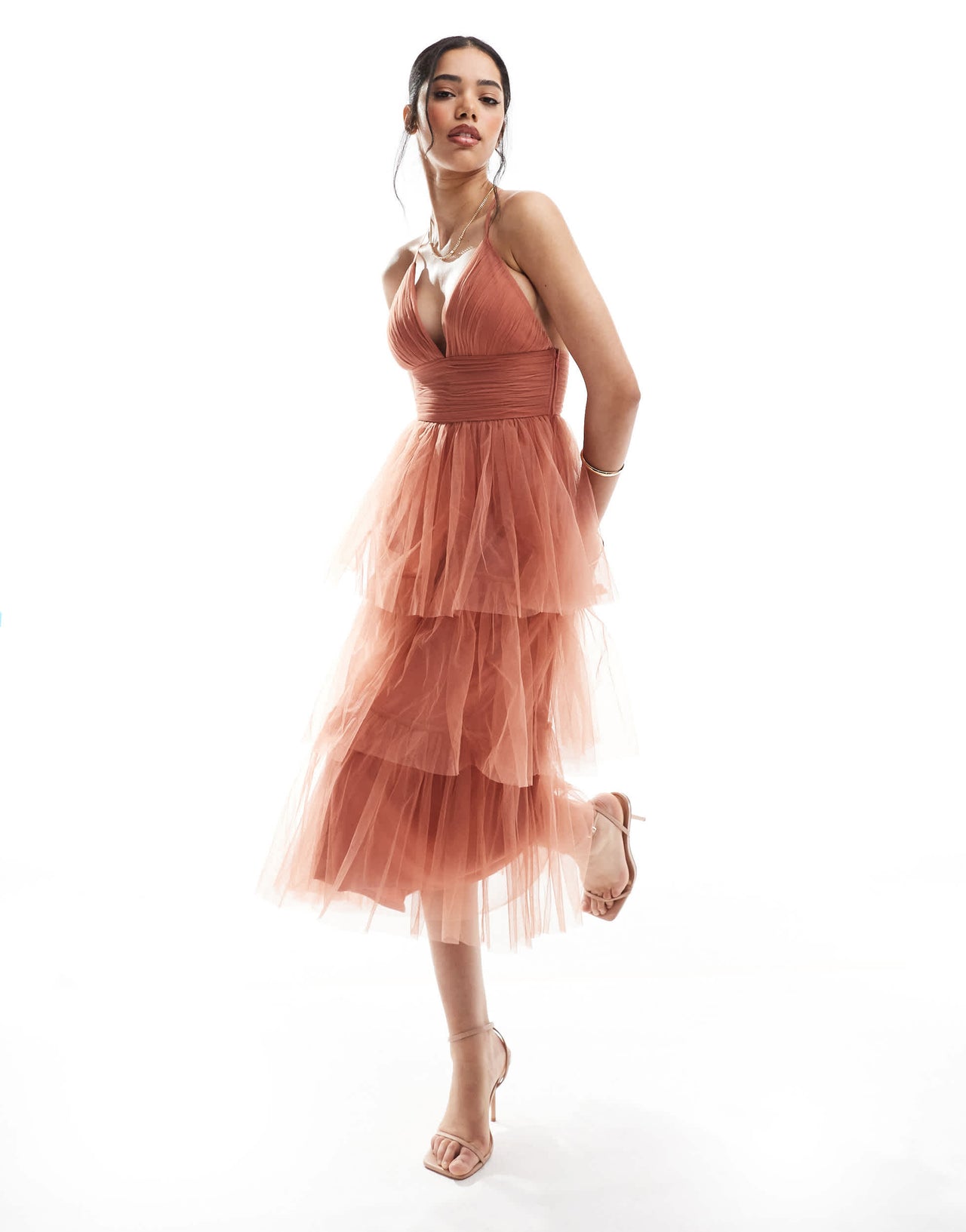 Lace & Beads Bridesmaid Odette midaxi dress in terracotta