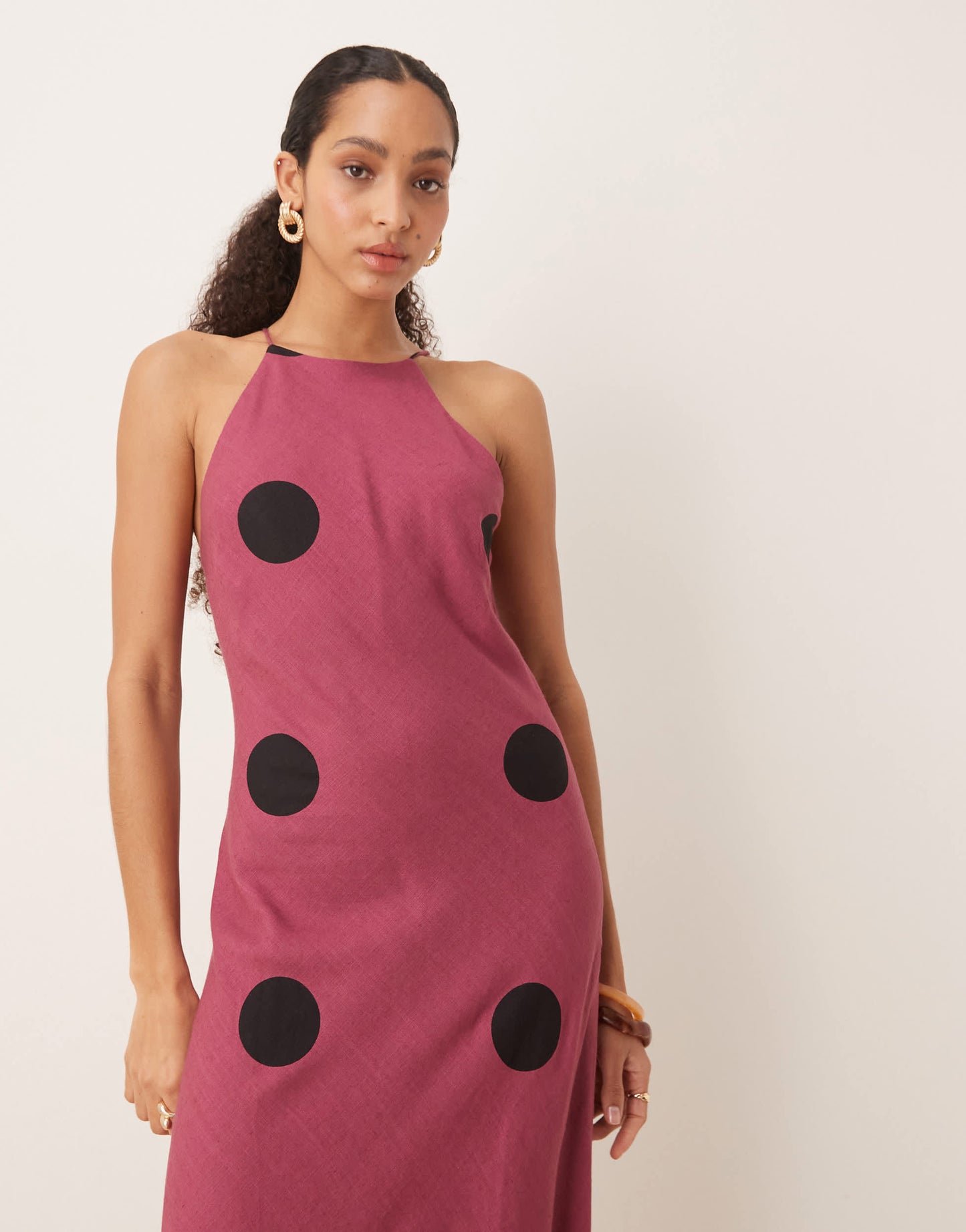 ASOS DESIGN linen racer maxi sundress in purple spot