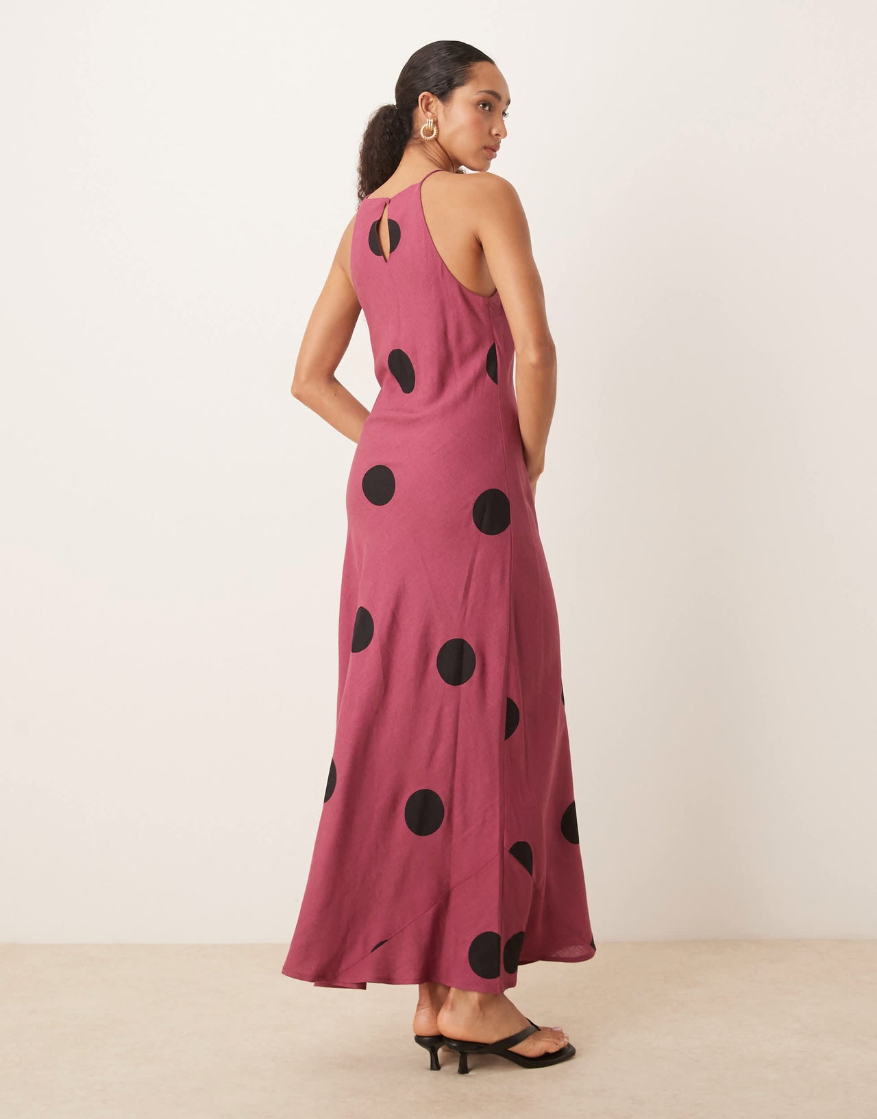 ASOS DESIGN linen racer maxi sundress in purple spot