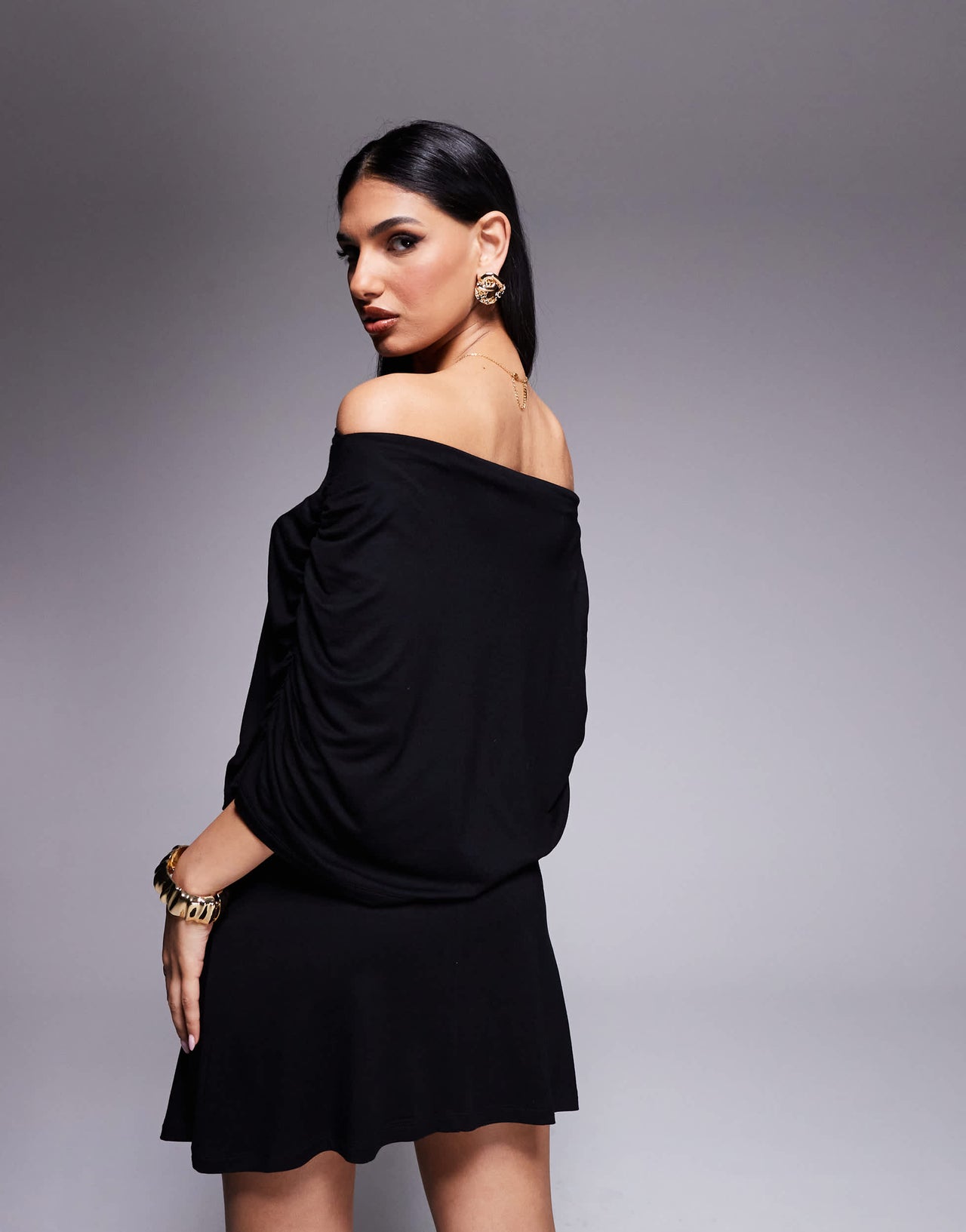 ASOS DESIGN bardot cape overlay mini dress in black