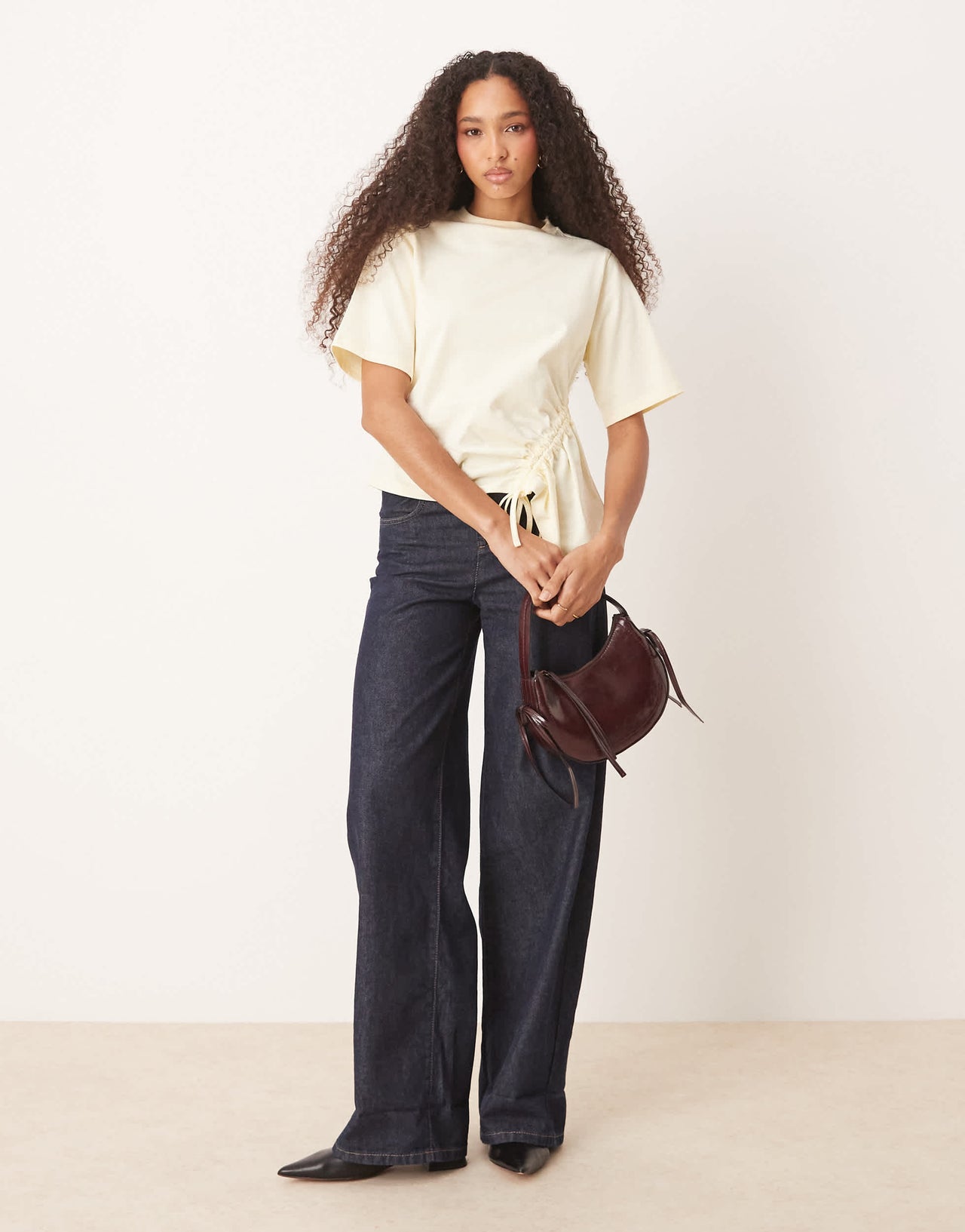 ASOS DESIGN oversized t shirt with  drawstring godet detail t shirt in cream