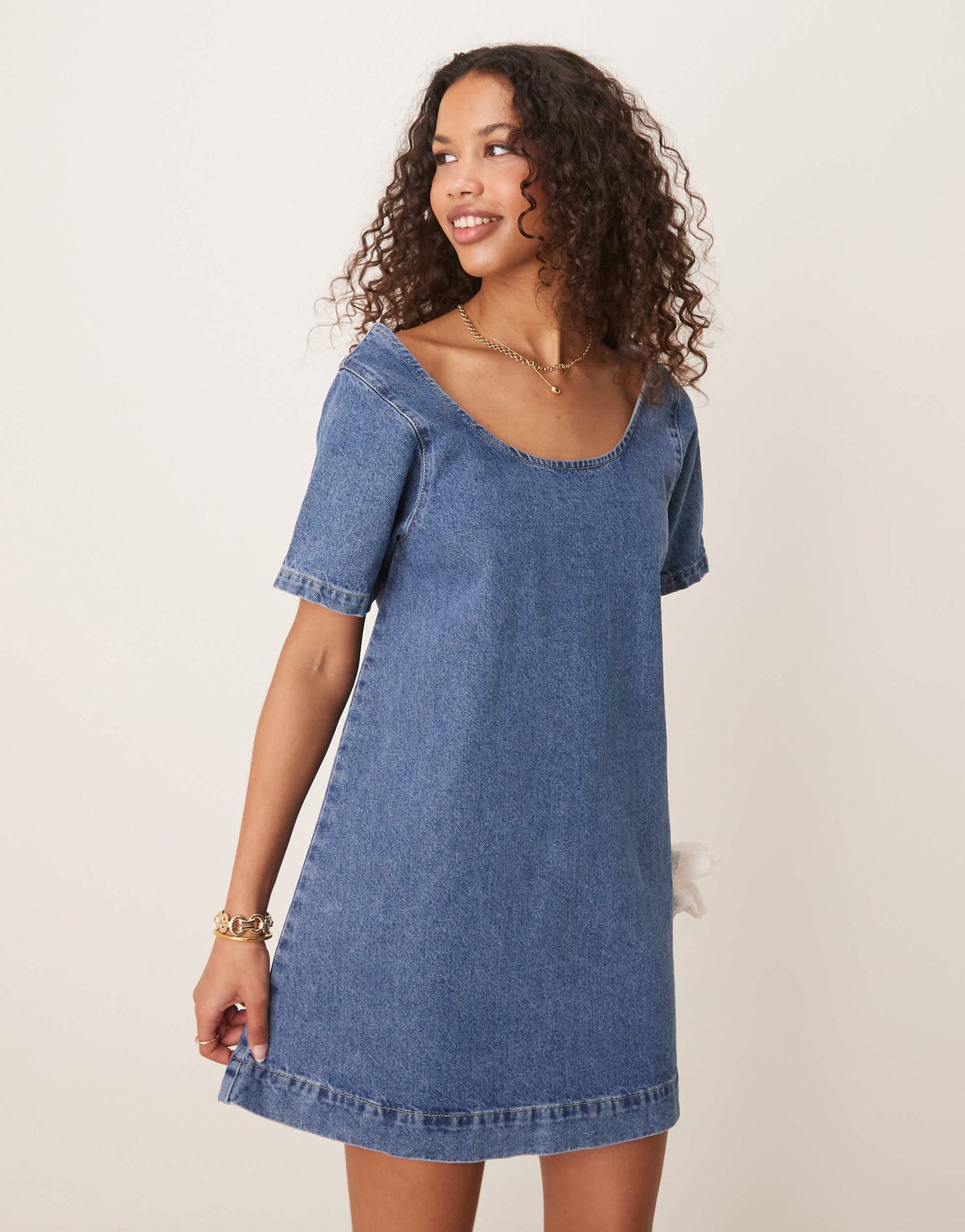 ASOS DESIGN denim scoop neck mini dress