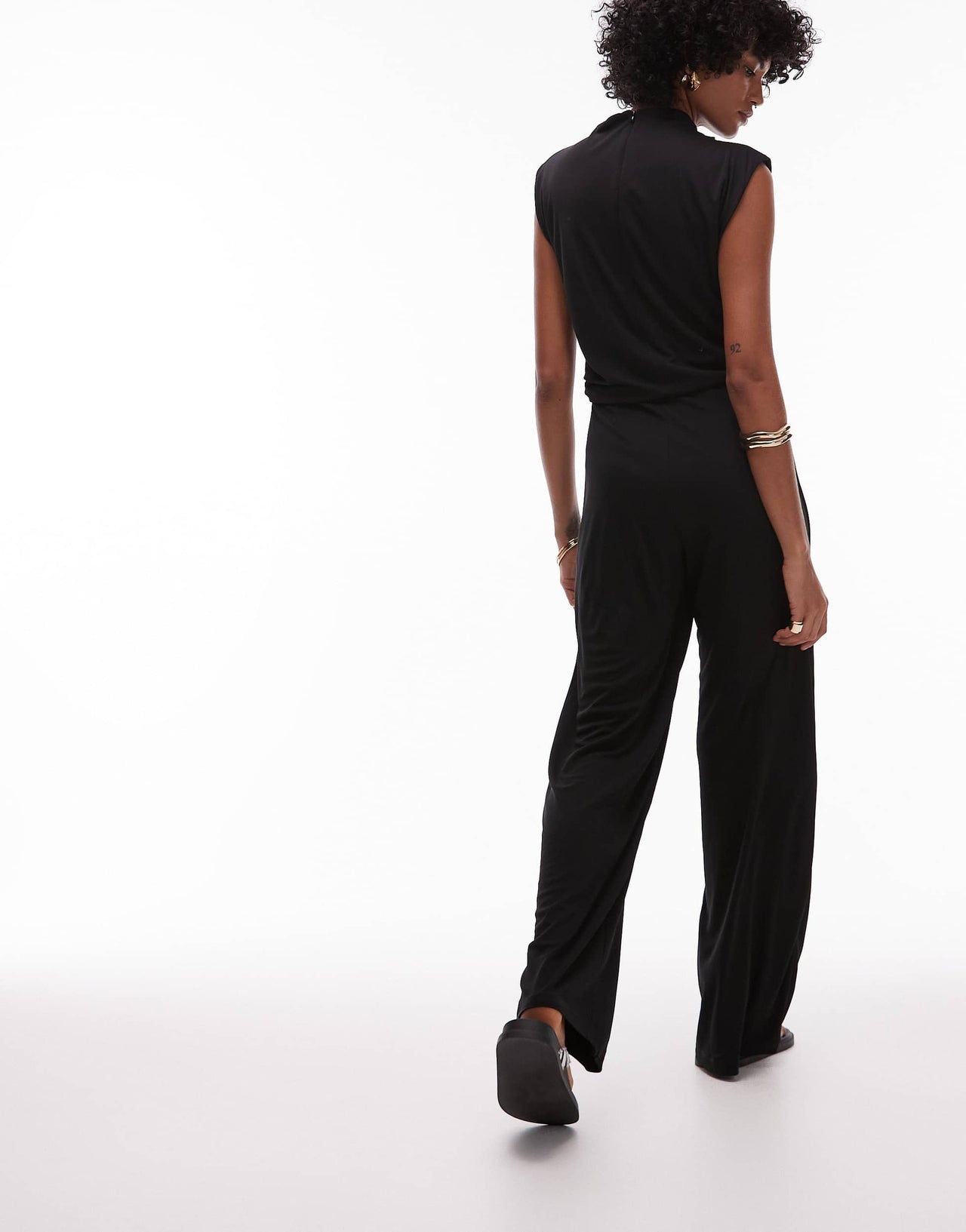 Mango drape neck detail sleeveless jumpsuit in black