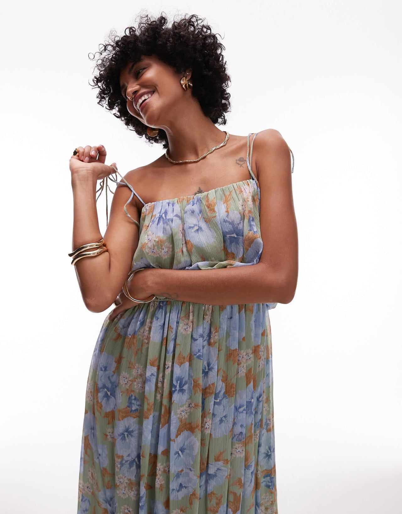 Mango pleated blown out volume skirt dress in pale blue