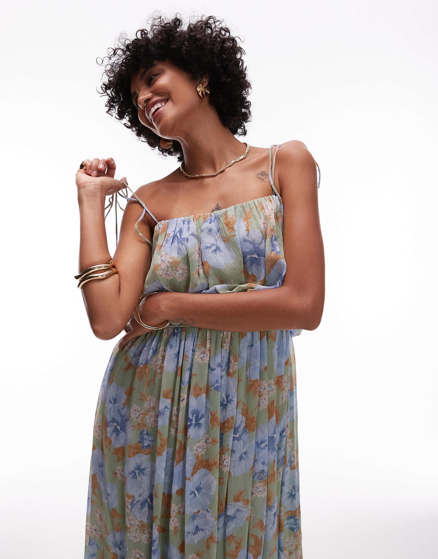 Mango pleated blown out volume skirt dress in pale blue