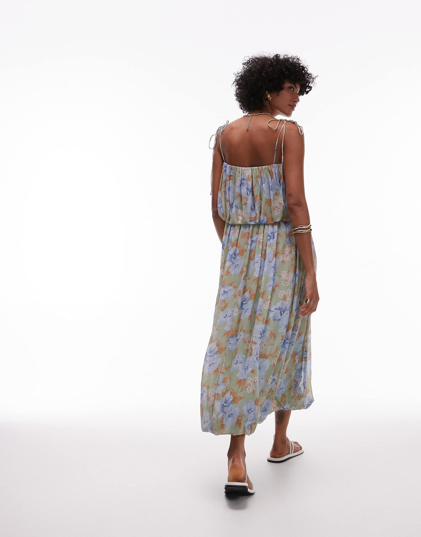 Mango pleated blown out volume skirt dress in pale blue