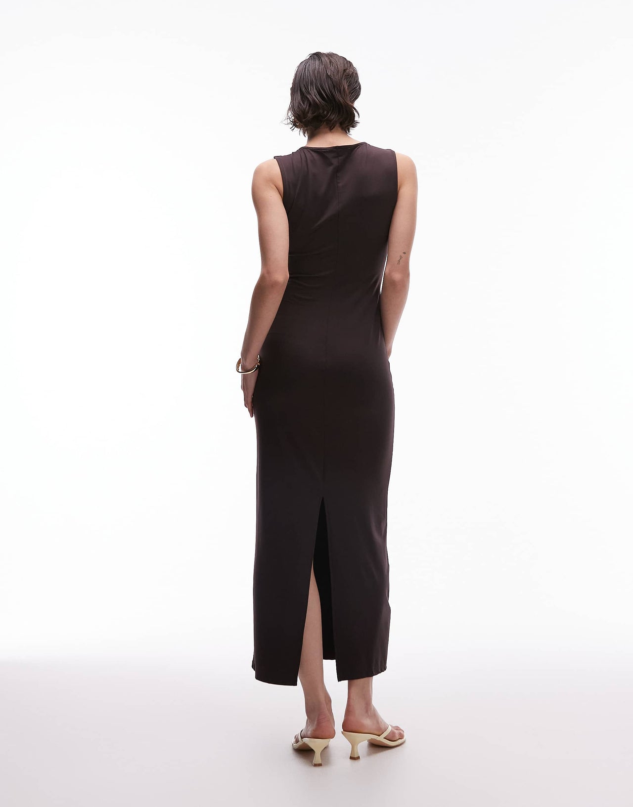 Mango sculpt midi dress in chocolate