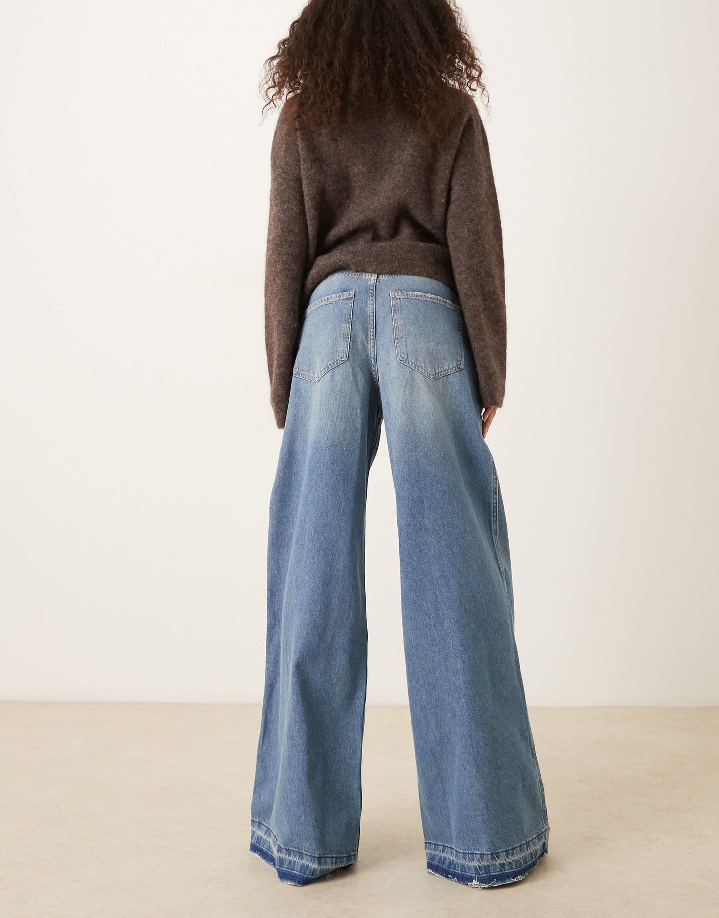 Mango Aba wide leg contrast hem jeans in blue