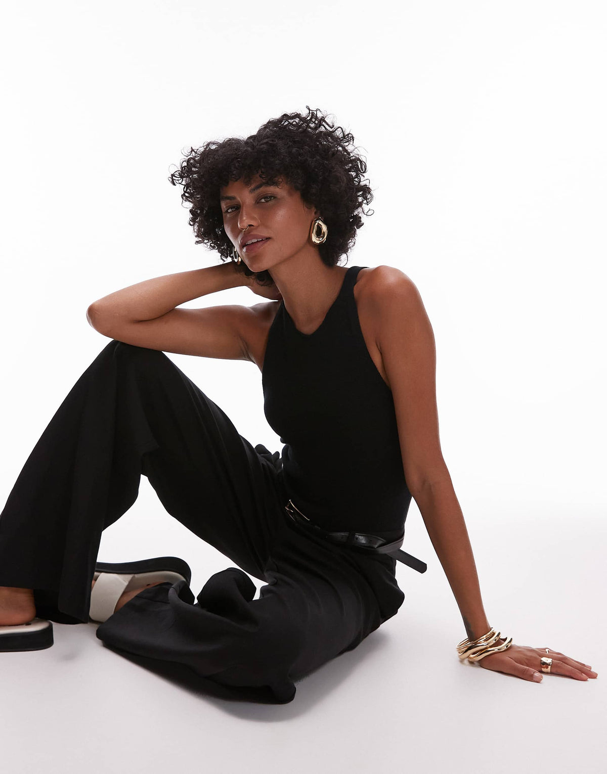 Mango knitted top jumpsuit in black