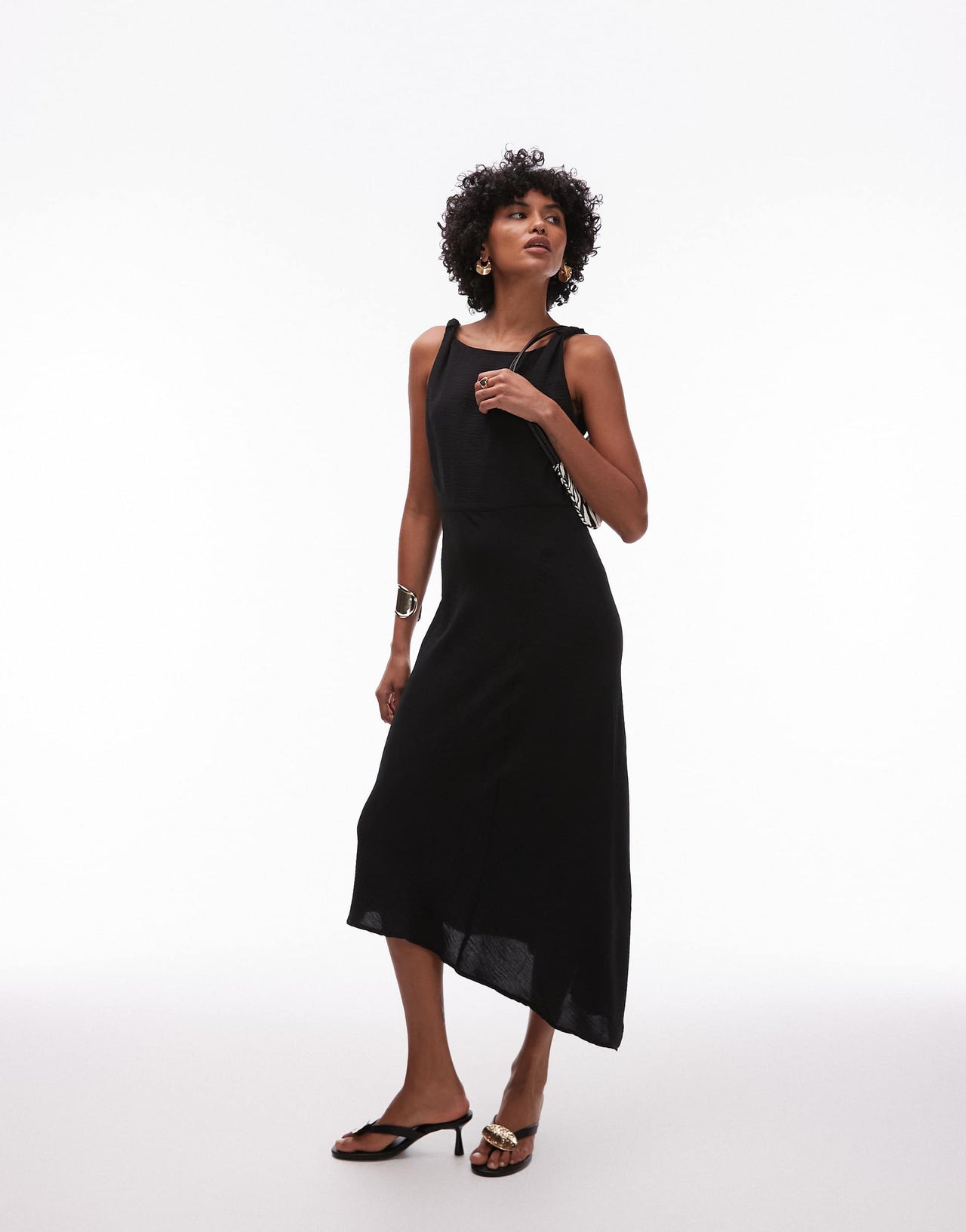Mango aysmmetric sleeveless maxi dress in black