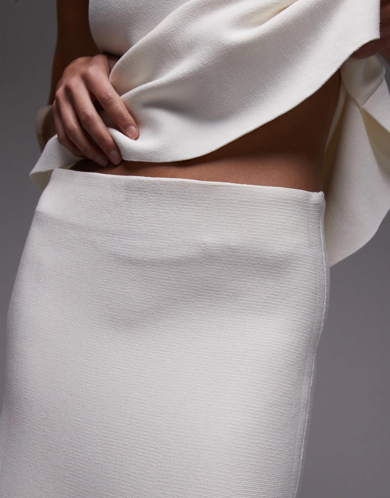 Mango knitted midi skirt co-ord in white