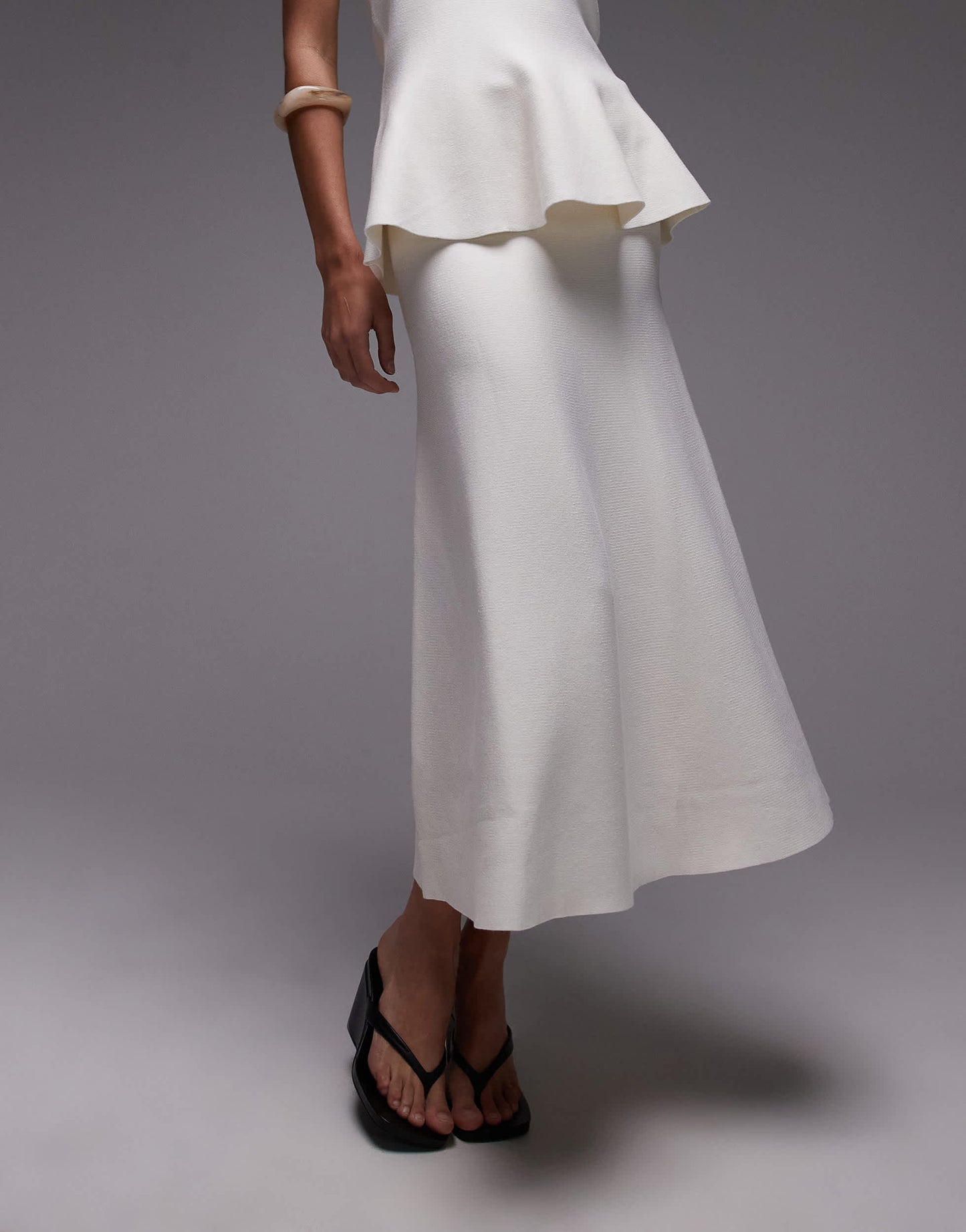 Mango knitted midi skirt co-ord in white