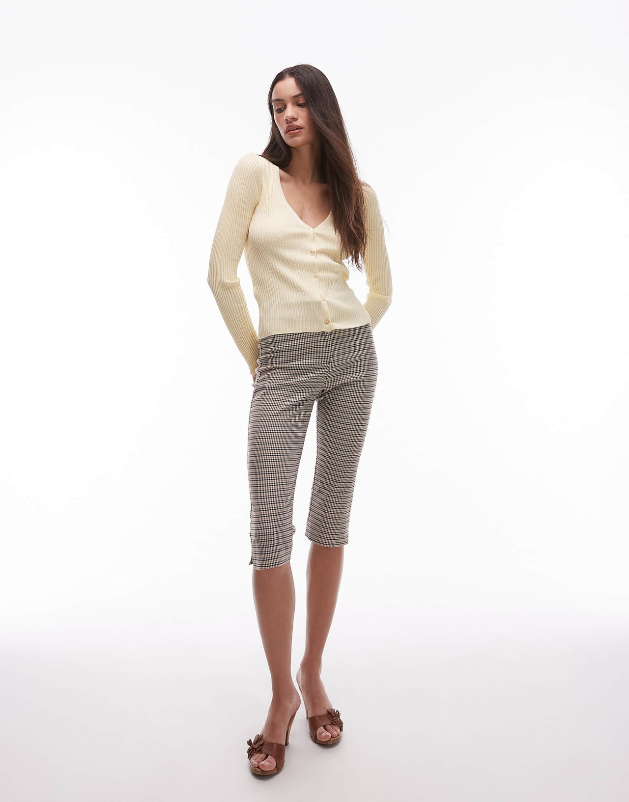 Mango fine rib linen mix cardigan in pale yellow