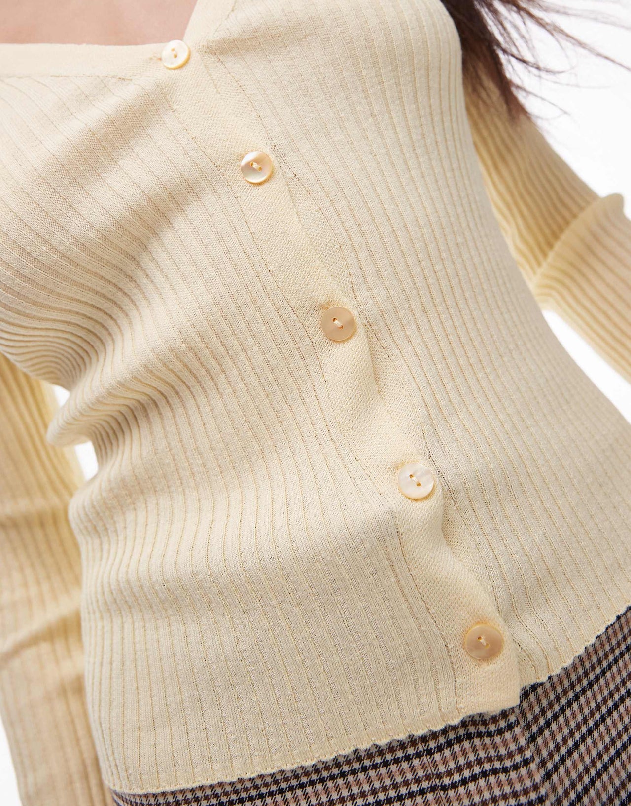 Mango fine rib linen mix cardigan in pale yellow