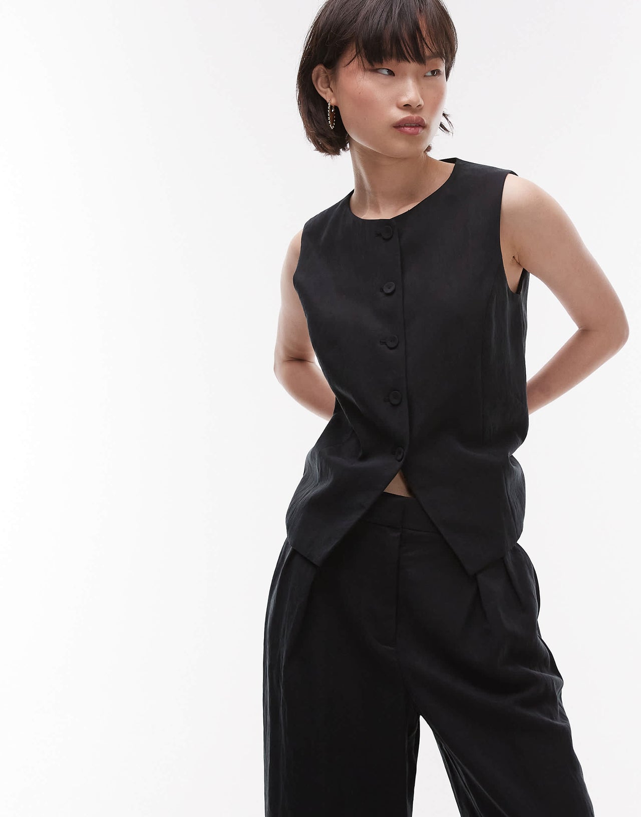 Mango round neck waistcoat co-ord in black