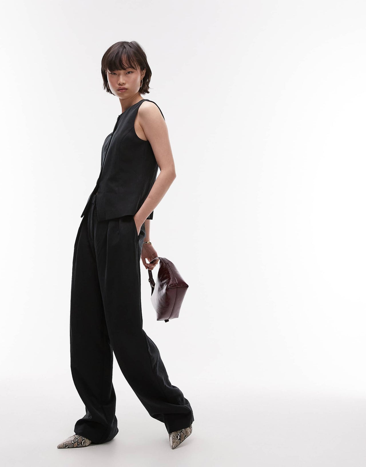 Mango round neck waistcoat co-ord in black