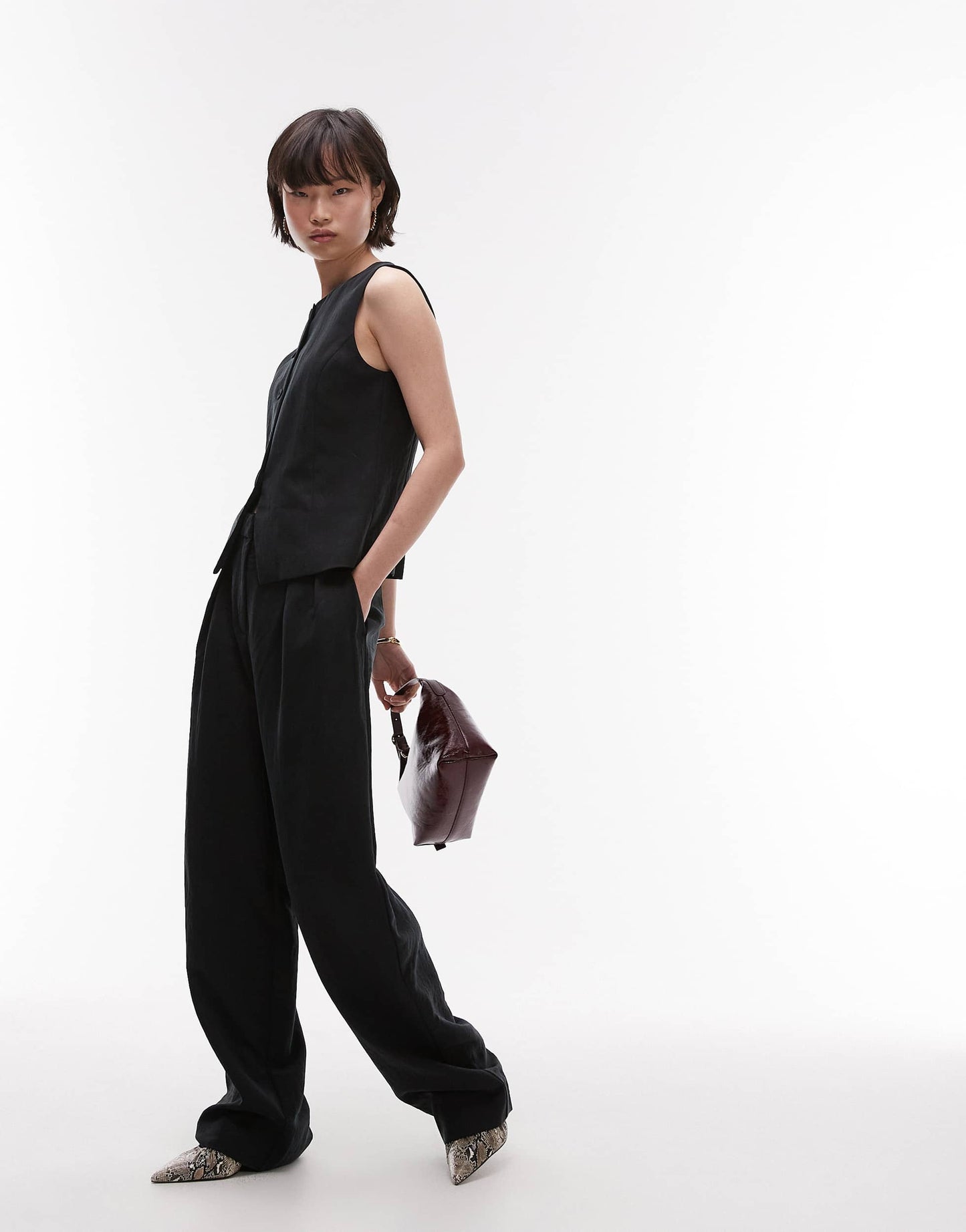 Mango round neck waistcoat co-ord in black
