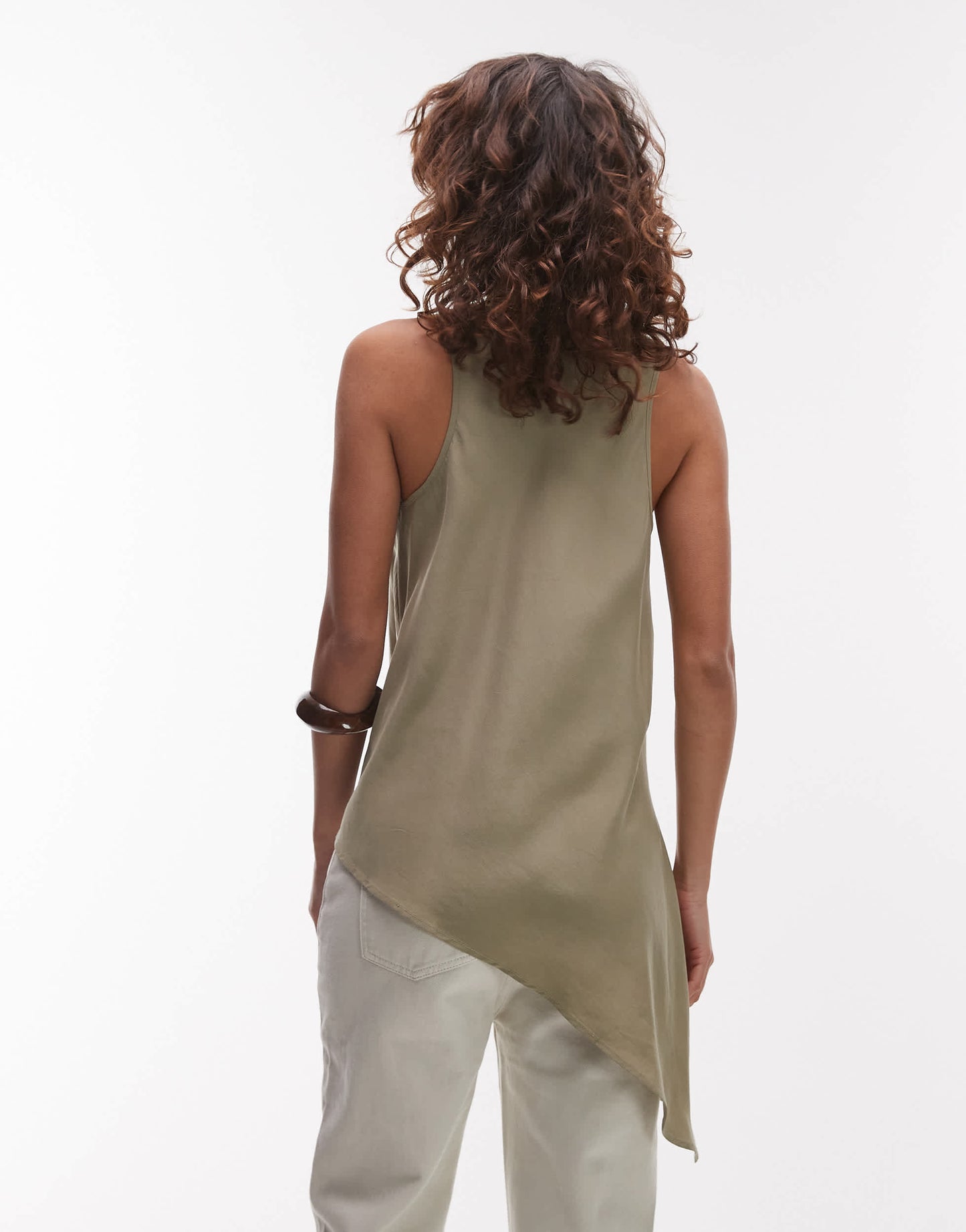 Mango soft touch aysmmetric hem top in green