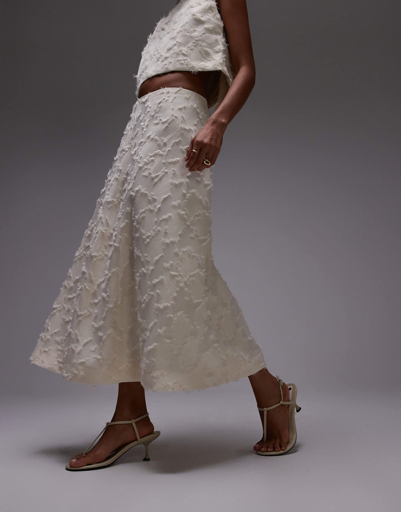 Mango textured midi skirt co-ord in white