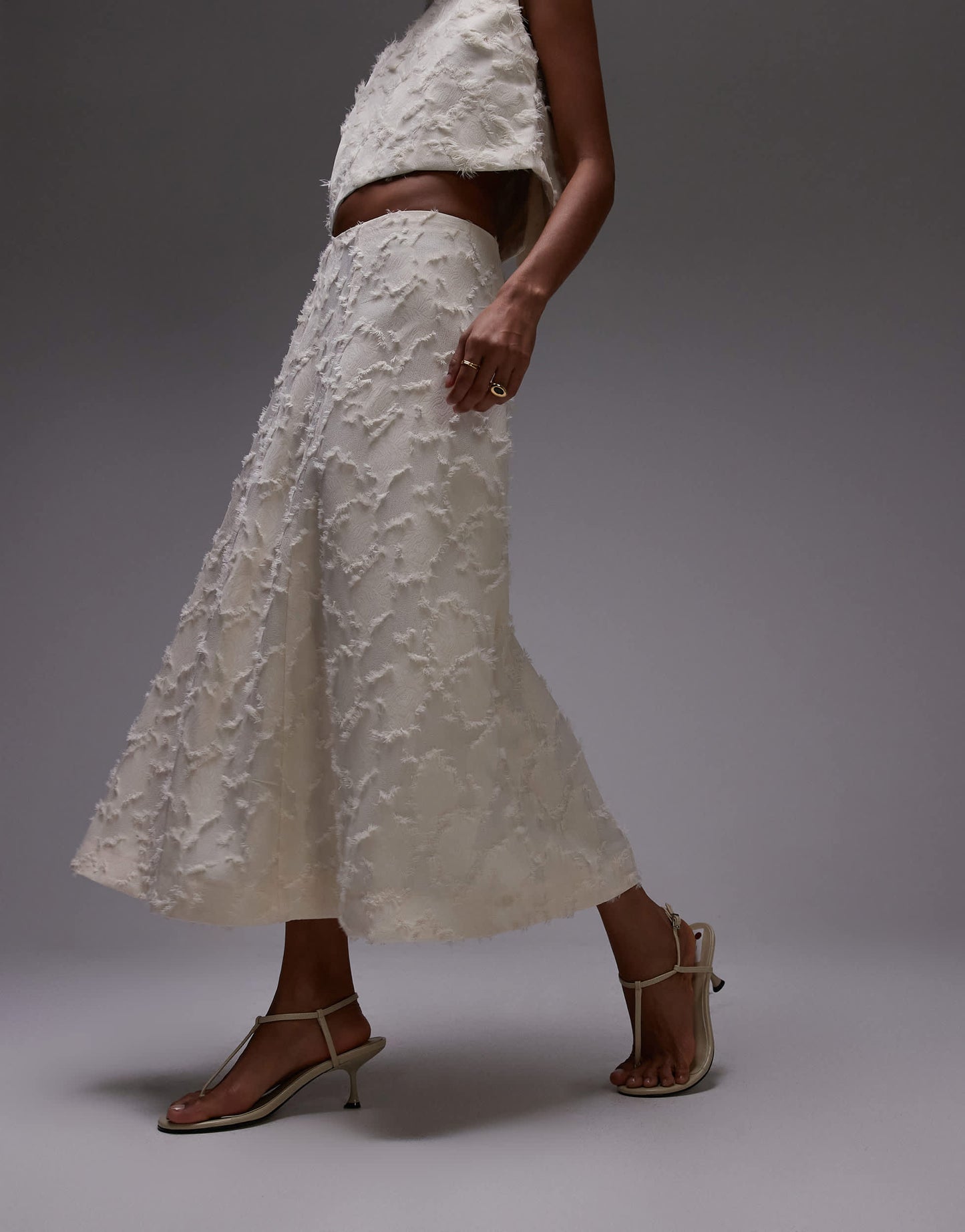 Mango textured midi skirt co-ord in white