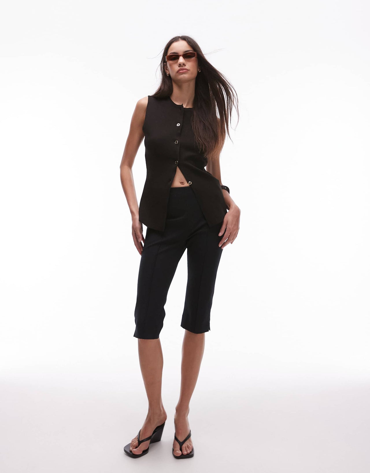 Mango button through knitted waistcoat in dark brown